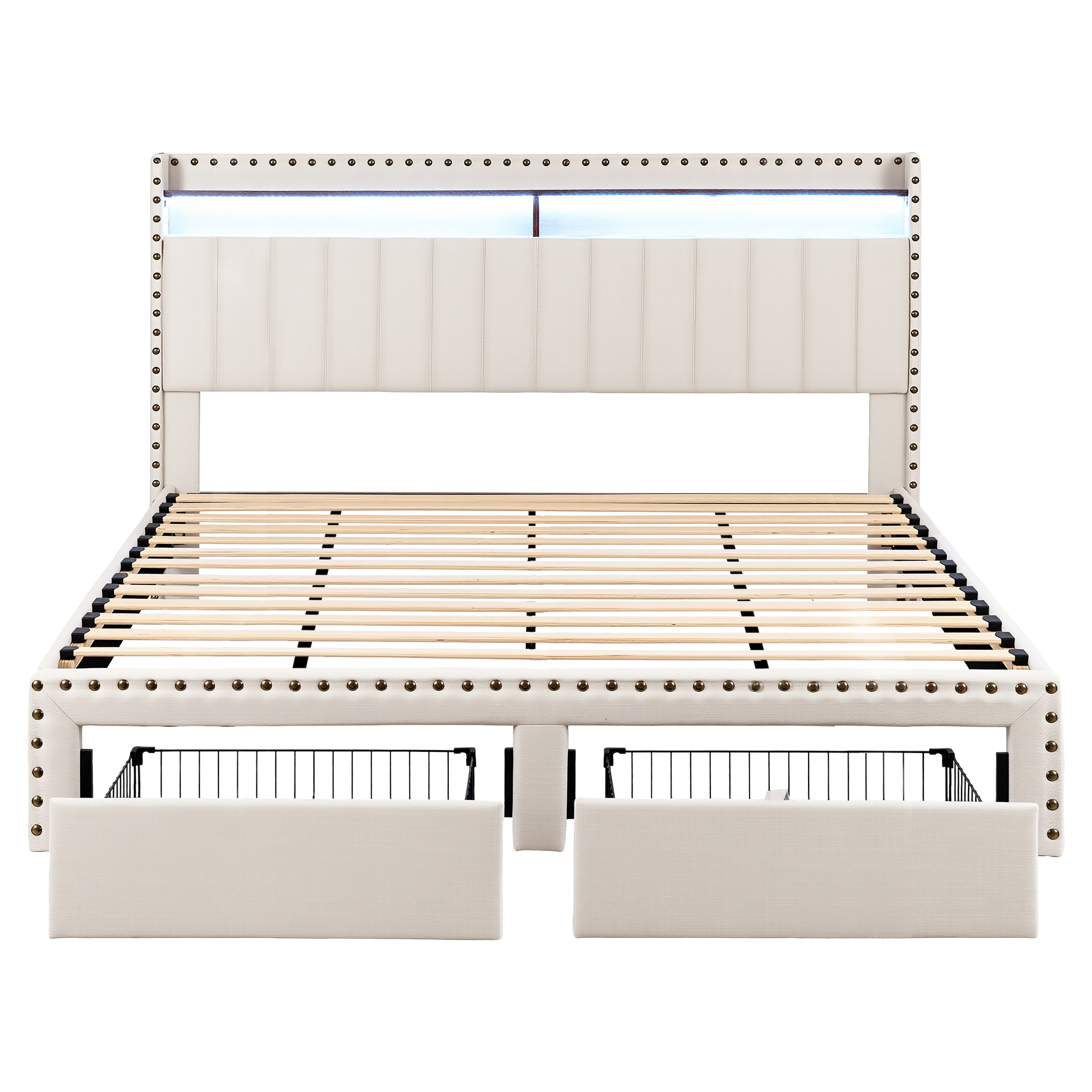 Artiss King Linen Bed Frame with Charging Station and Shelf view 3