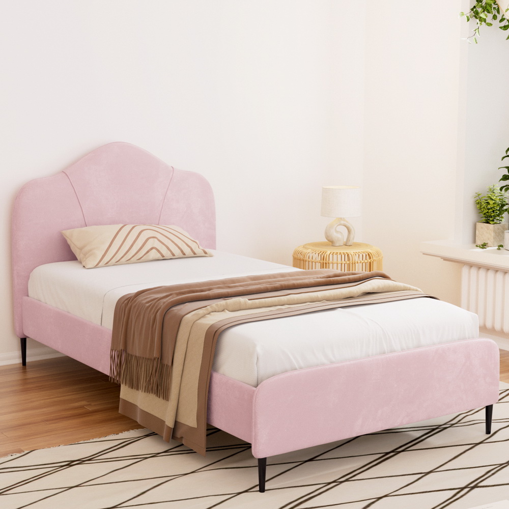 Artiss Olan Velvet Bed Frame, King Single, Pink