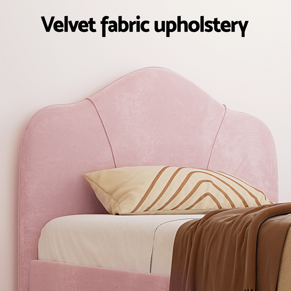 Artiss Olan Velvet Bed Frame, King Single, Pink view 4