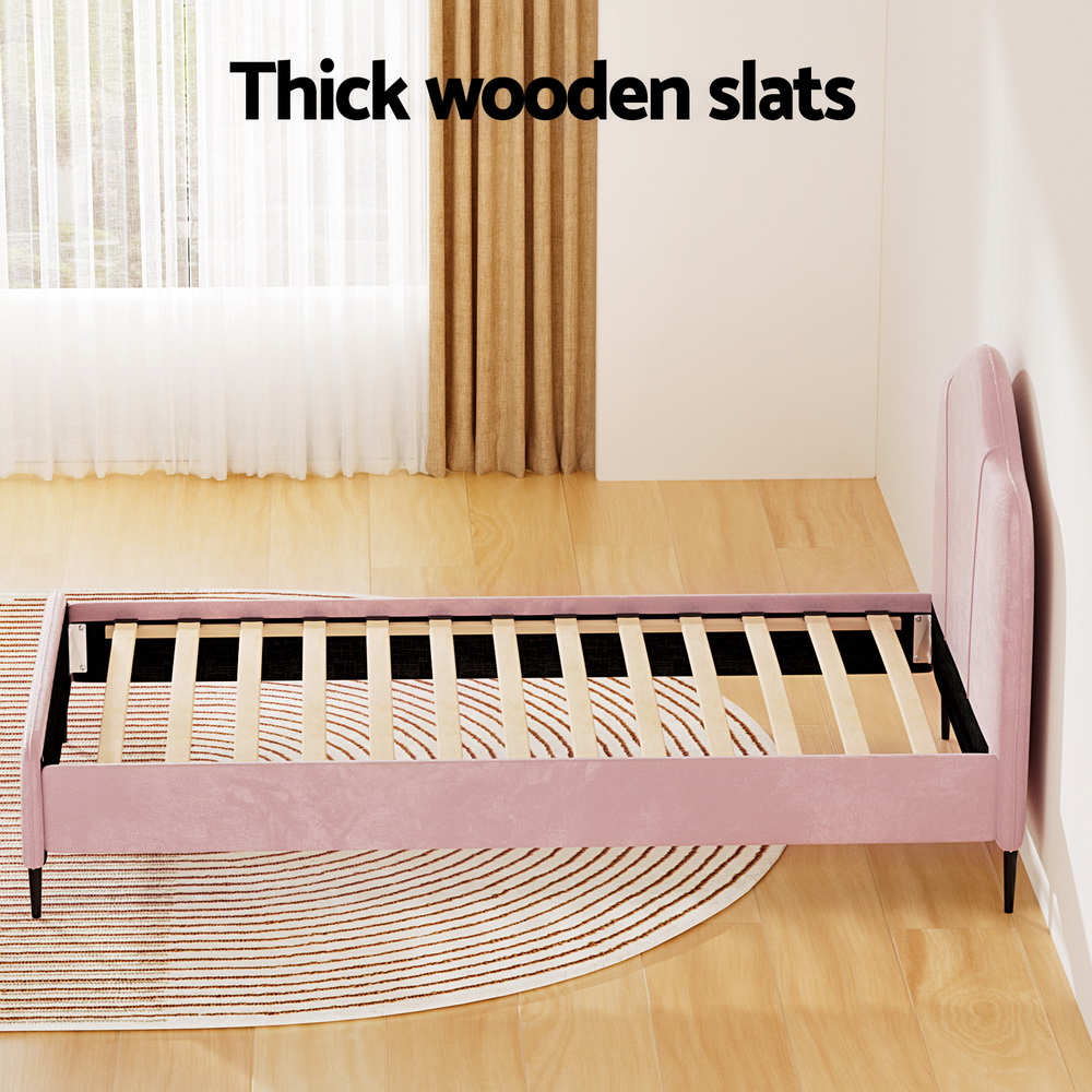 Artiss Olan Velvet Bed Frame, King Single, Pink view 5