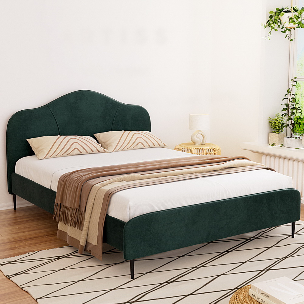 Artiss OLAN Velvet Bed Frame, Dark Green