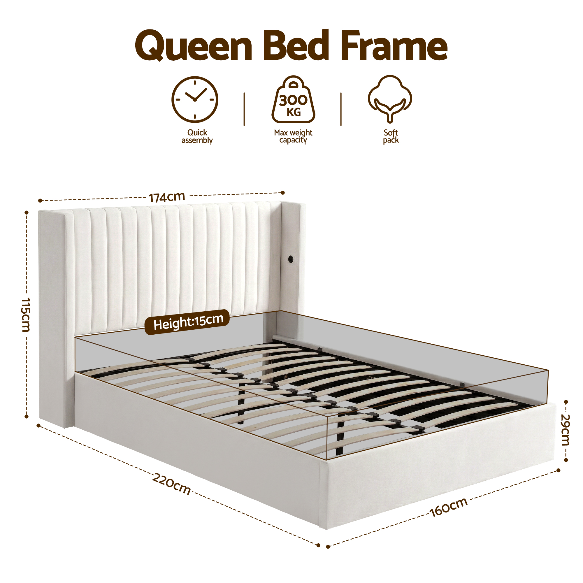 Artiss Velvet Bed Frame with Gaslift Storage, Queen or King view 2