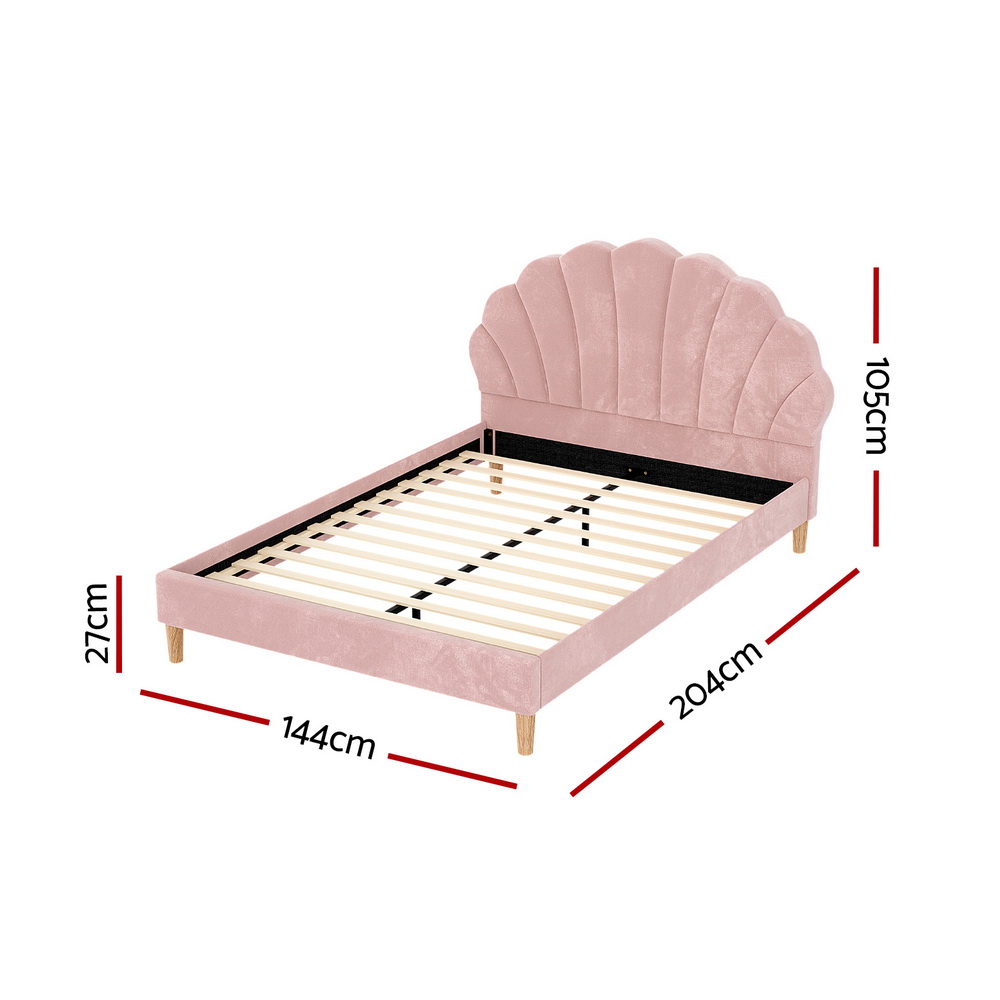 Artiss Rosy Scallop Bed Frame, Double, Pink Velvet view 2