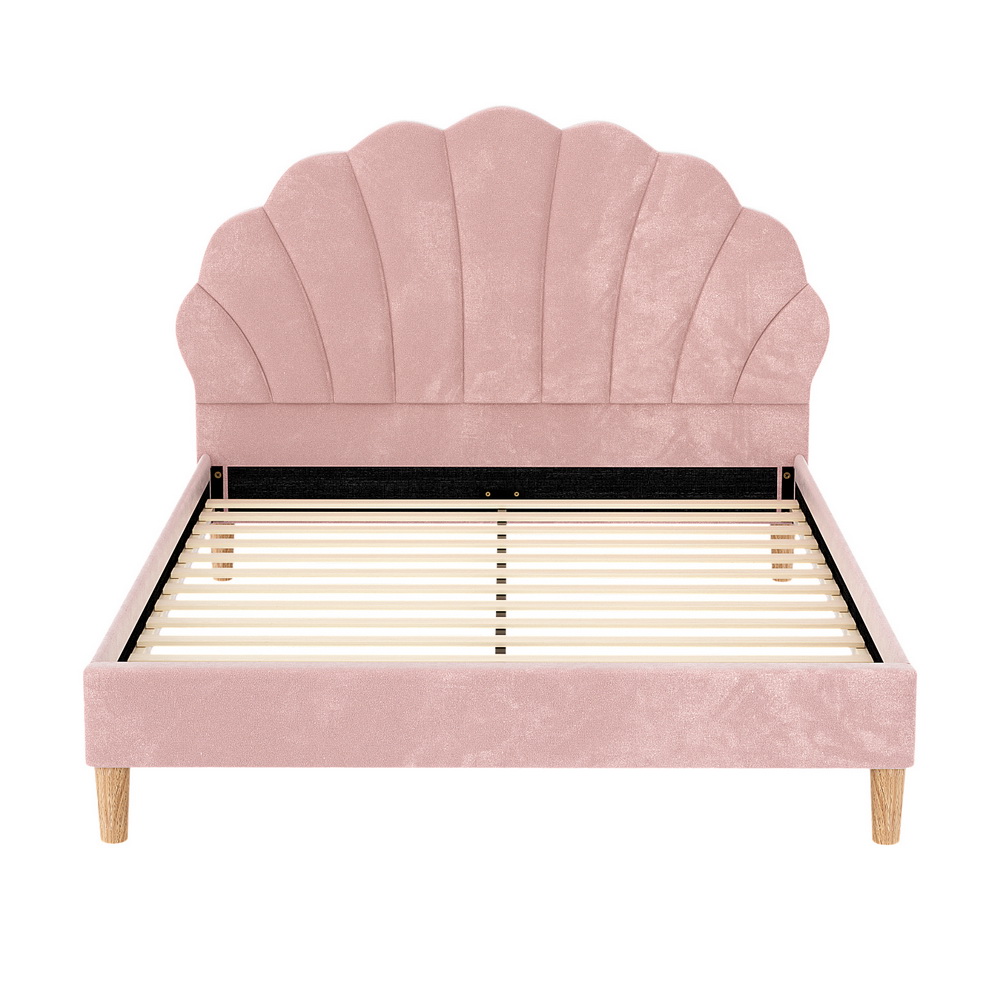 Artiss Rosy Scallop Bed Frame, Double, Pink Velvet view 3