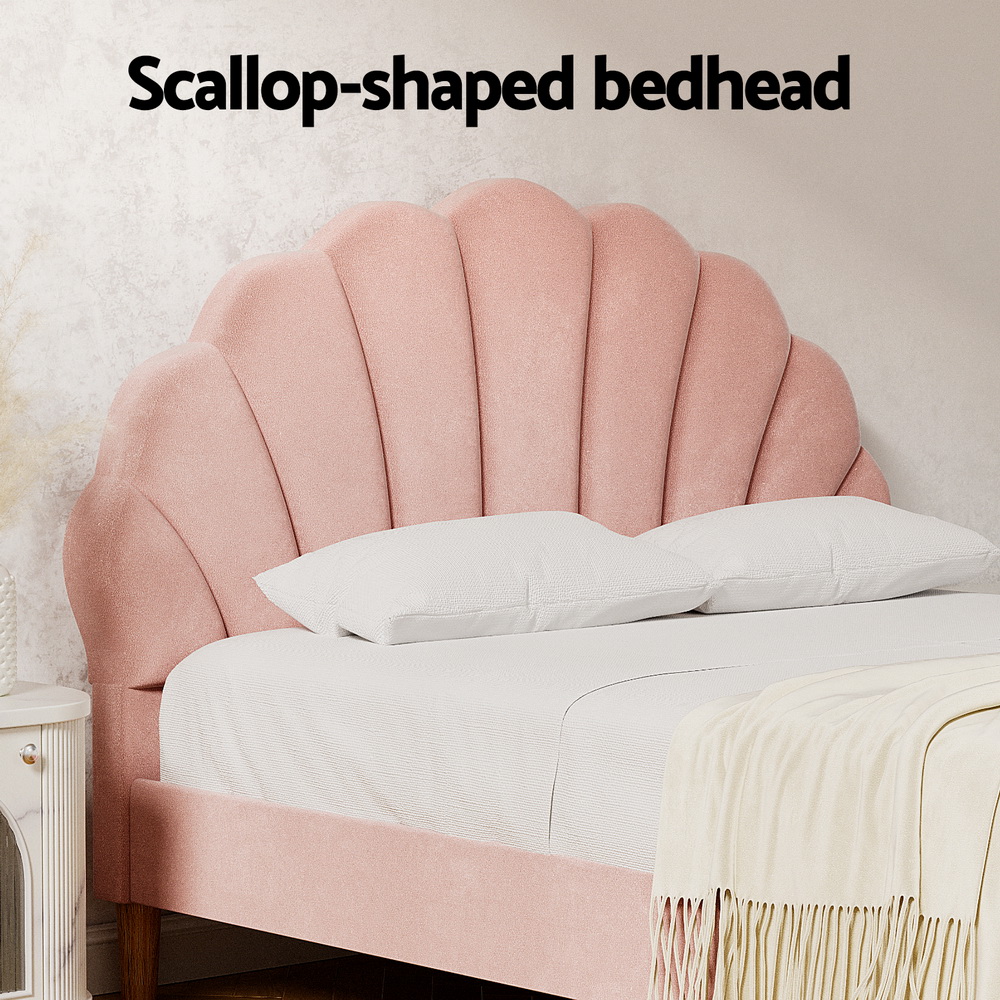 Artiss Rosy Scallop Bed Frame, Double, Pink Velvet view 5