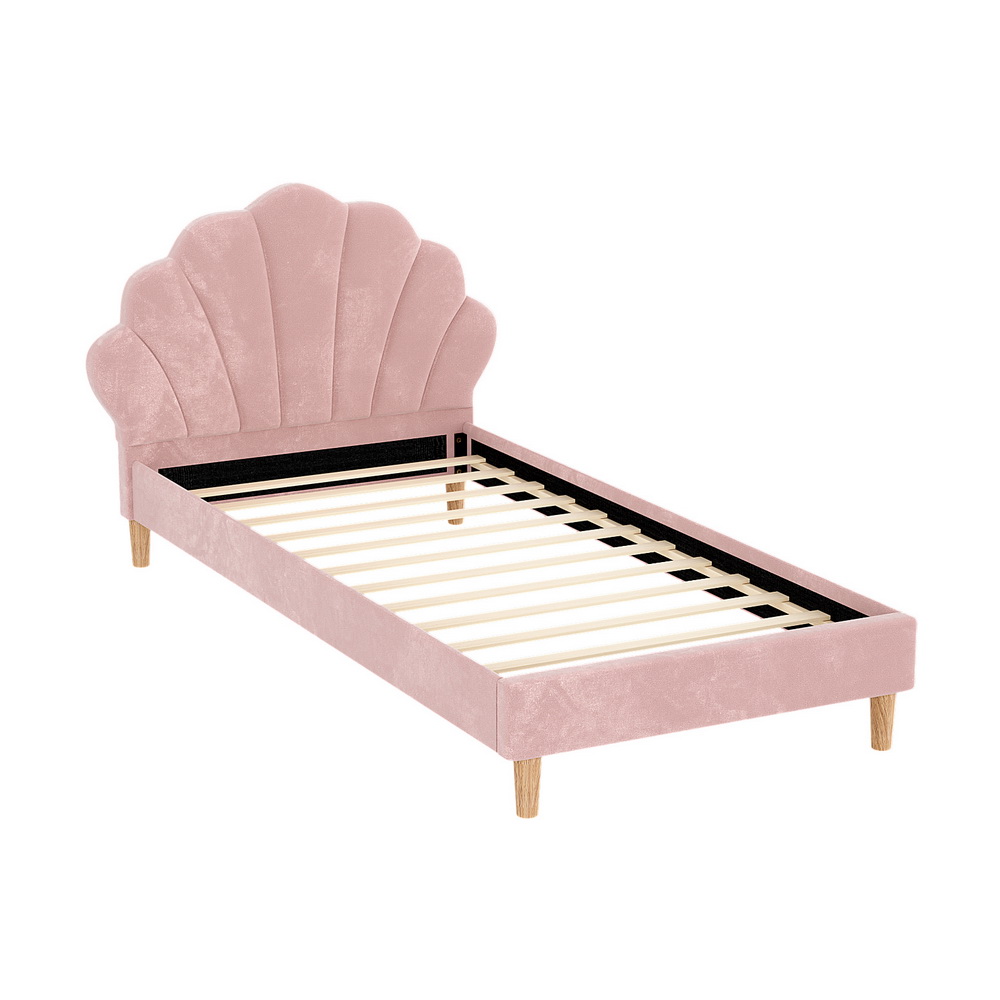 Artiss Rosy Scallop Bed Frame, King Single, Pink Velvet