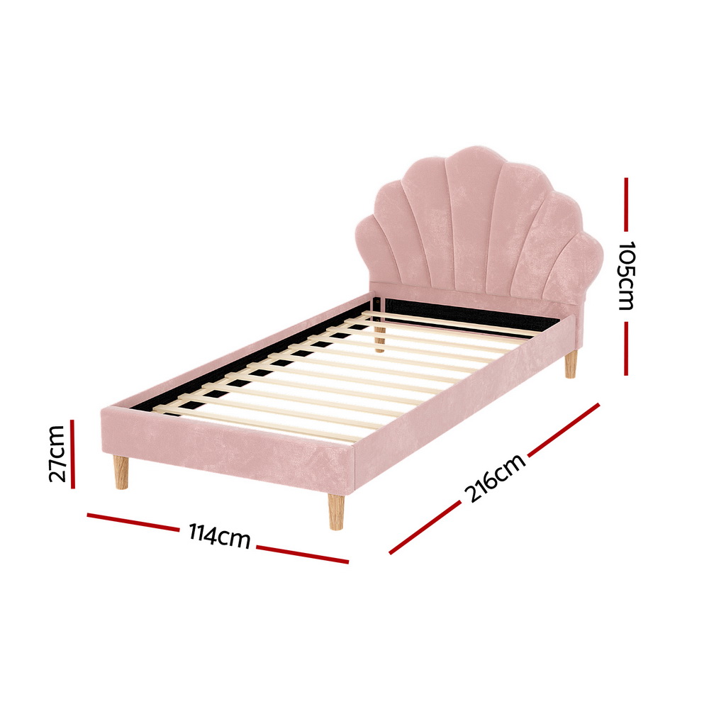 Artiss Rosy Scallop Bed Frame, King Single, Pink Velvet view 2