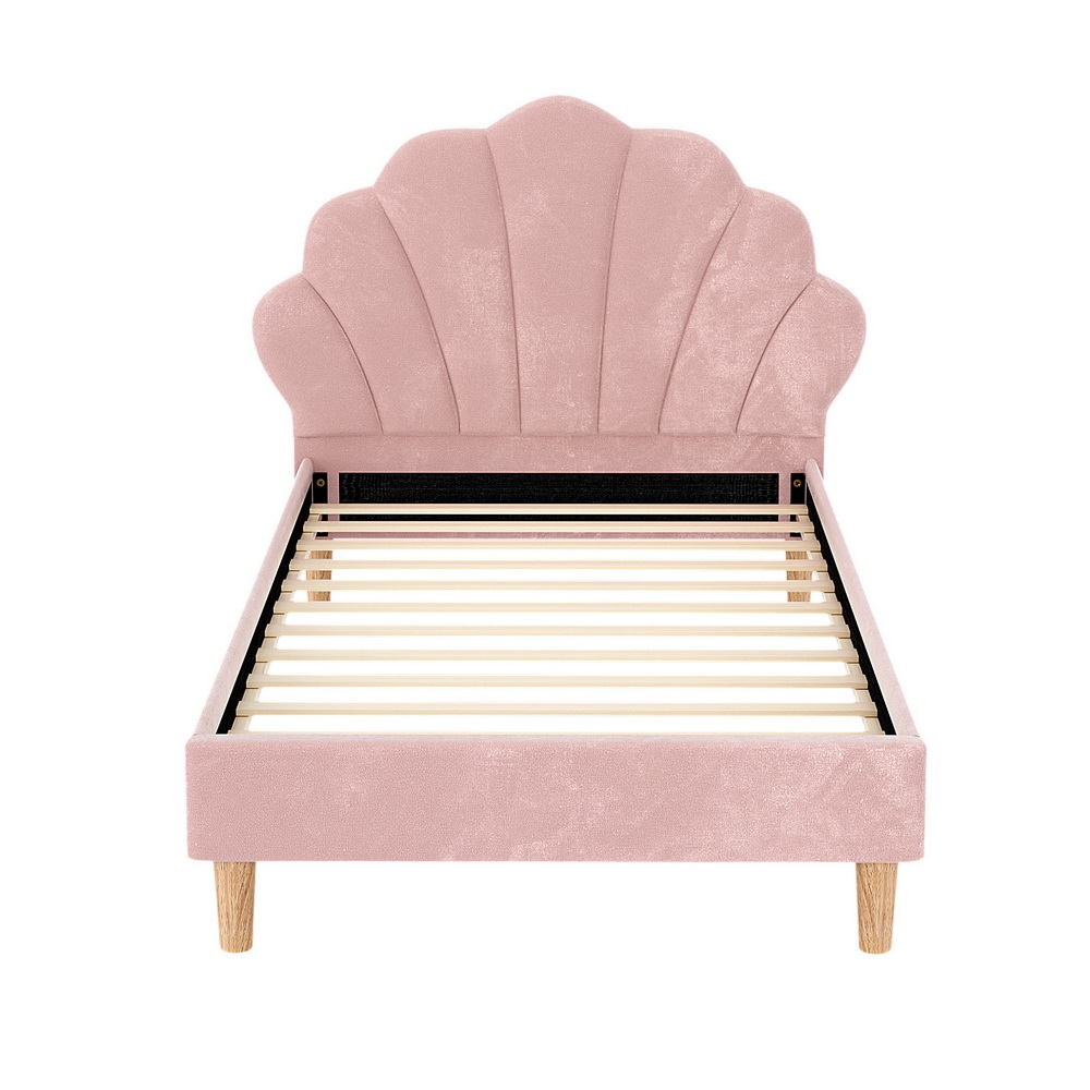 Artiss Rosy Scallop Bed Frame, King Single, Pink Velvet view 3