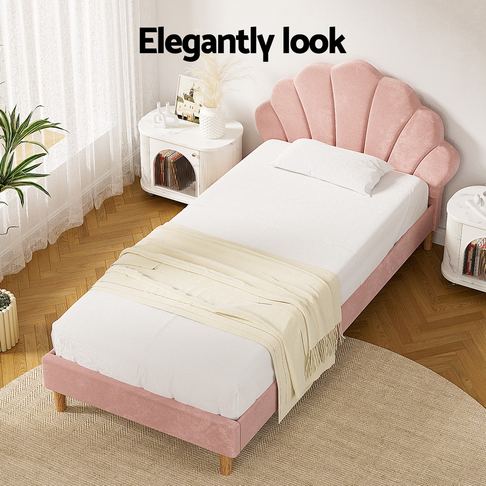 Artiss Rosy Scallop Bed Frame, King Single, Pink Velvet view 4