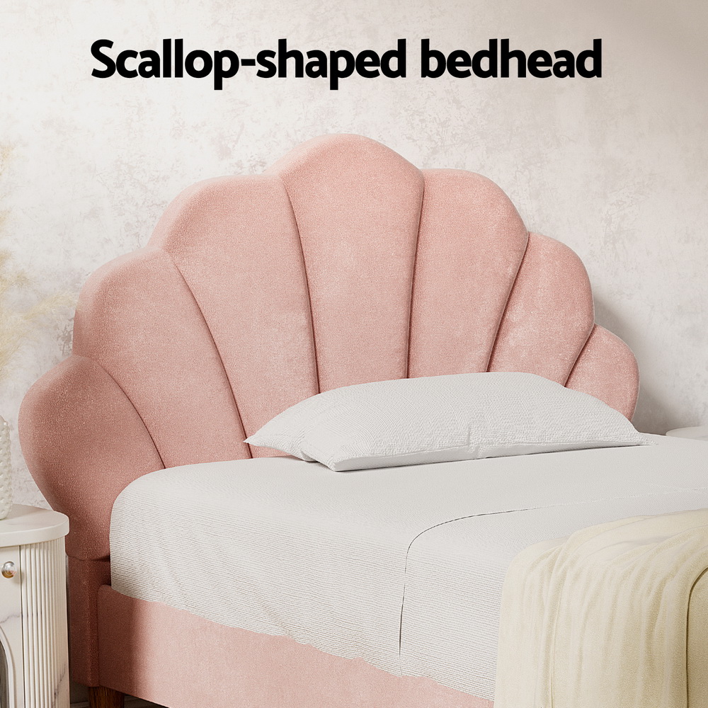 Artiss Rosy Scallop Bed Frame, King Single, Pink Velvet view 5