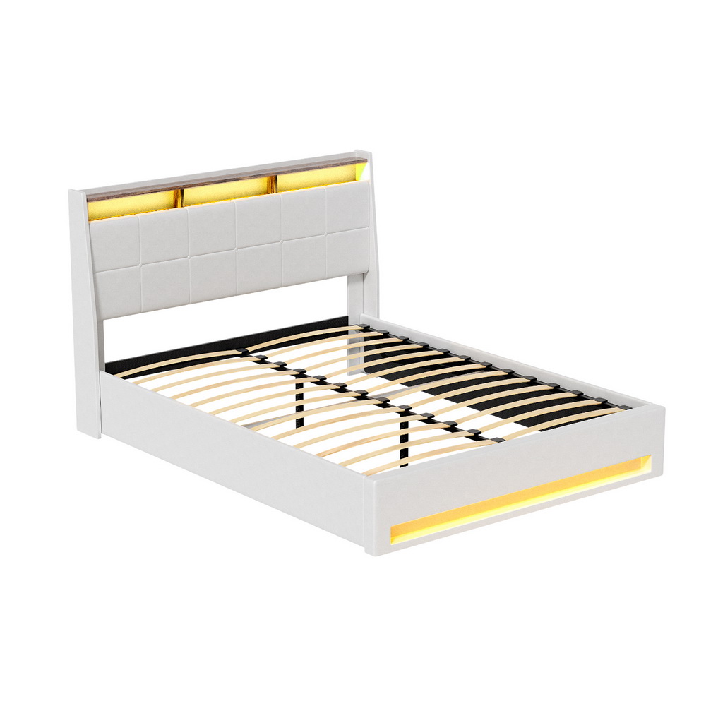 Artiss Sunset Gas Lift LED Bed Frame, Double, White