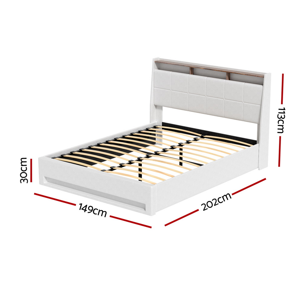 Artiss Sunset Gas Lift LED Bed Frame, Double, White view 2