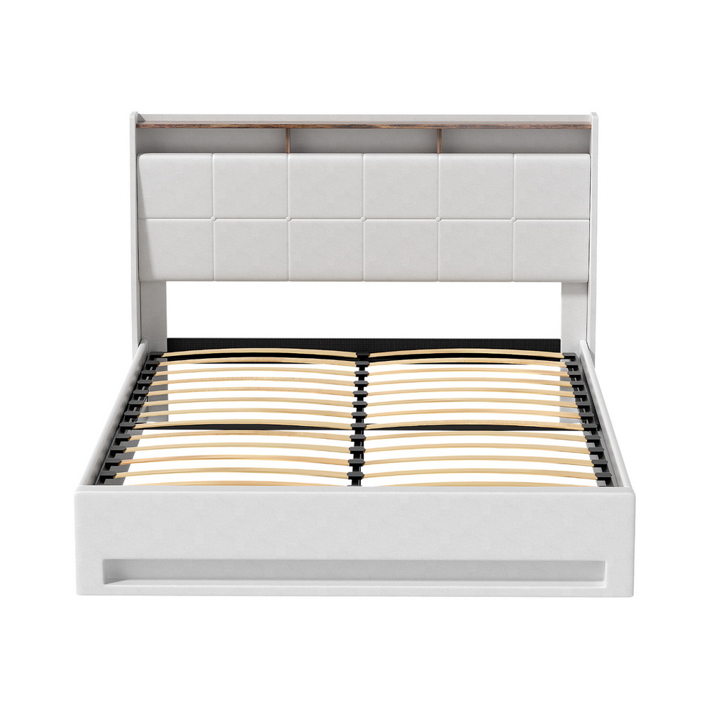 Artiss Sunset Gas Lift LED Bed Frame, Double, White view 3