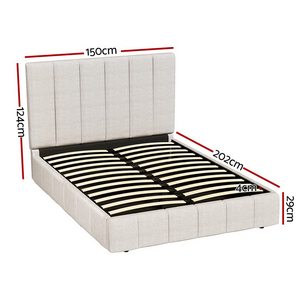 Artiss Tette Bed Frame, Double, Beige Linen view 2