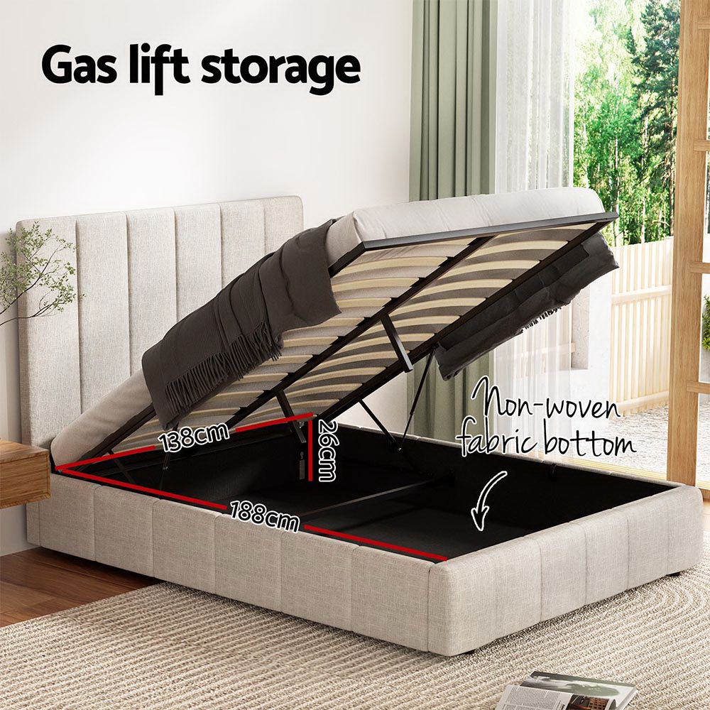 Artiss Tette Bed Frame, Double, Beige Linen view 5