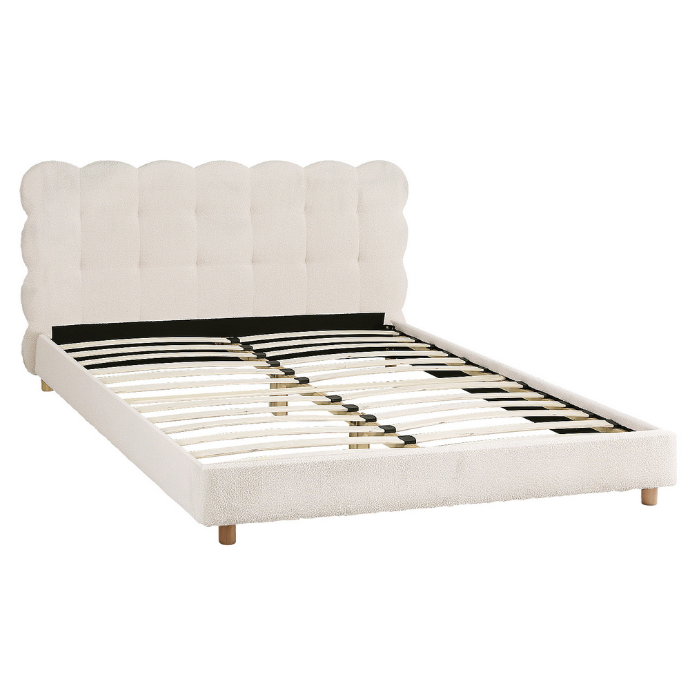 Artiss Cloud Bed Frame, Boucle Headboard, Double White view 2