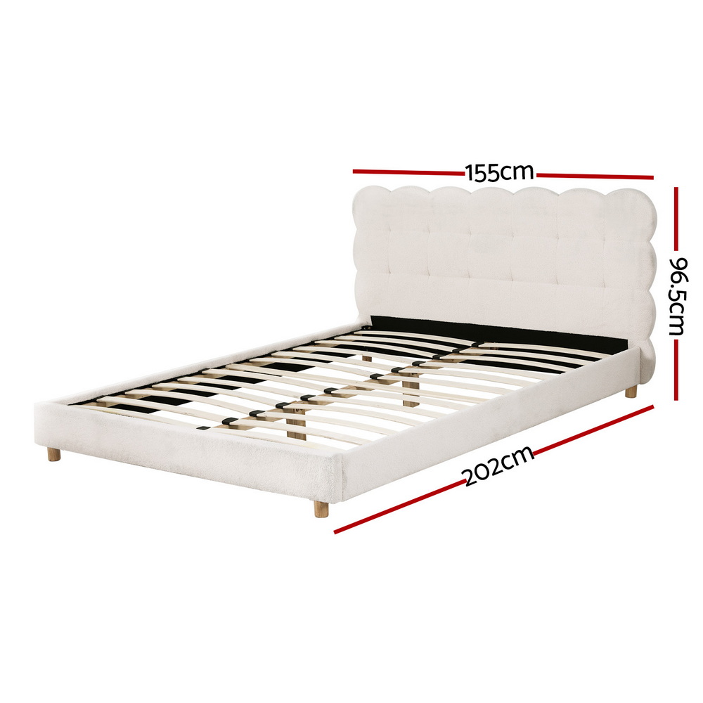 Artiss Cloud Bed Frame, Boucle Headboard, Double White view 3