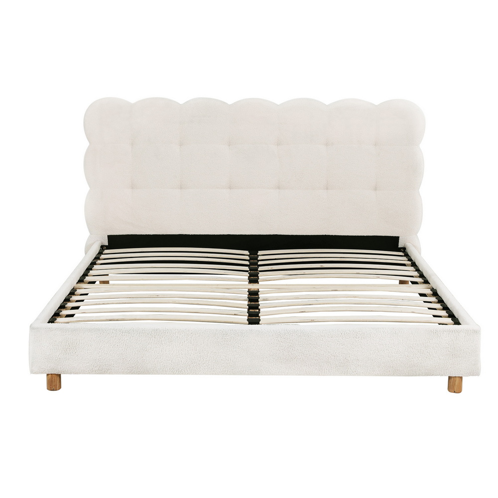 Artiss Cloud Bed Frame, Boucle Headboard, Double White view 4