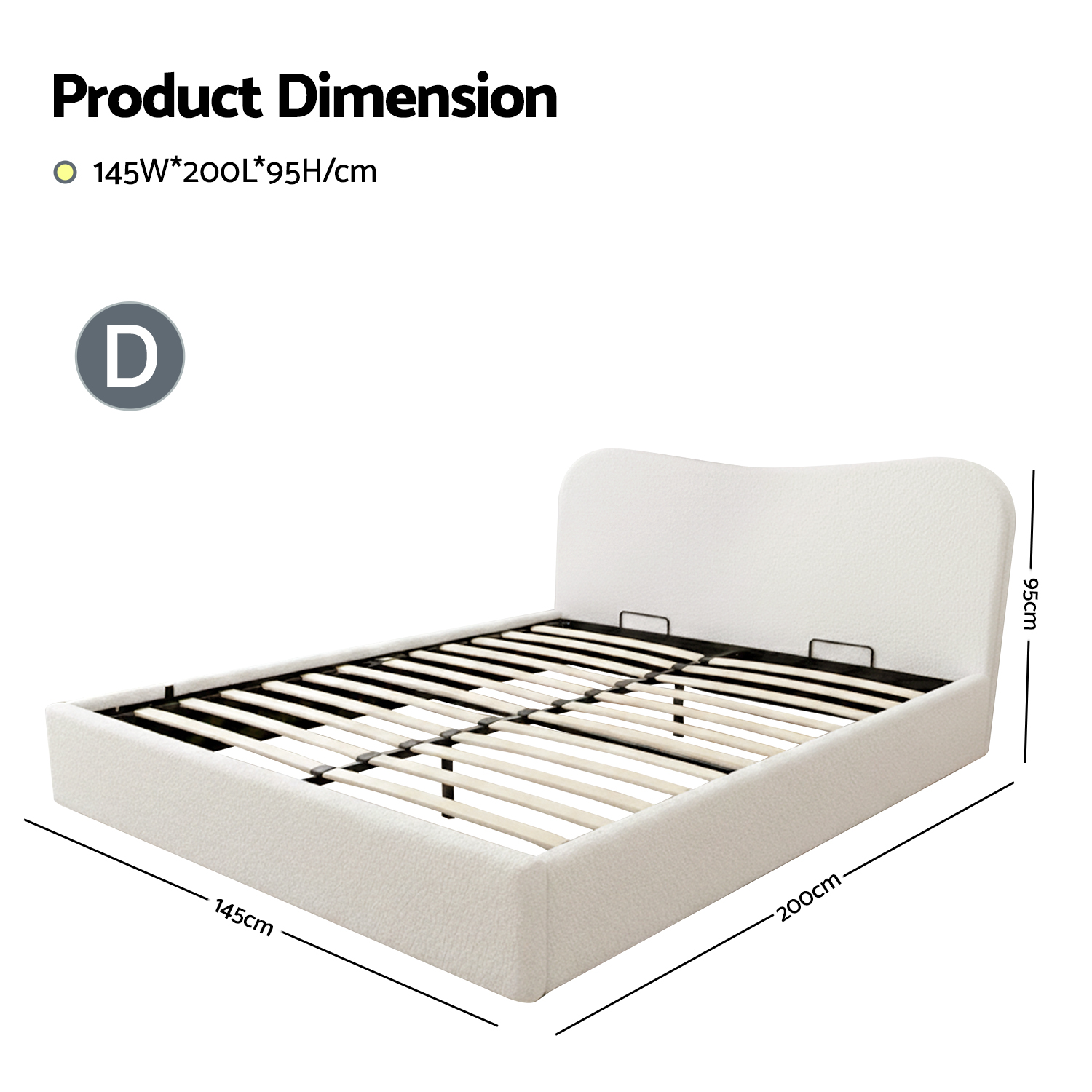 Artiss Gaslift Storage Bed Frame, Boucle Upholstered White view 2