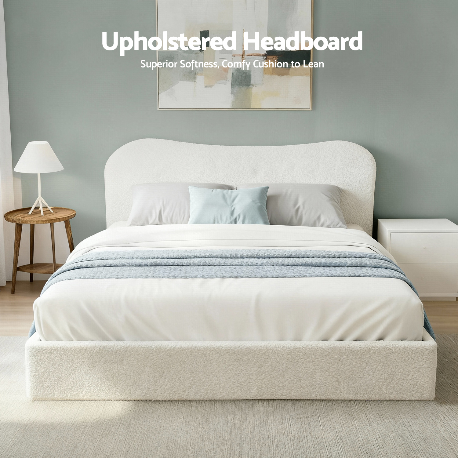 Artiss Gaslift Storage Bed Frame, Boucle Upholstered White view 3