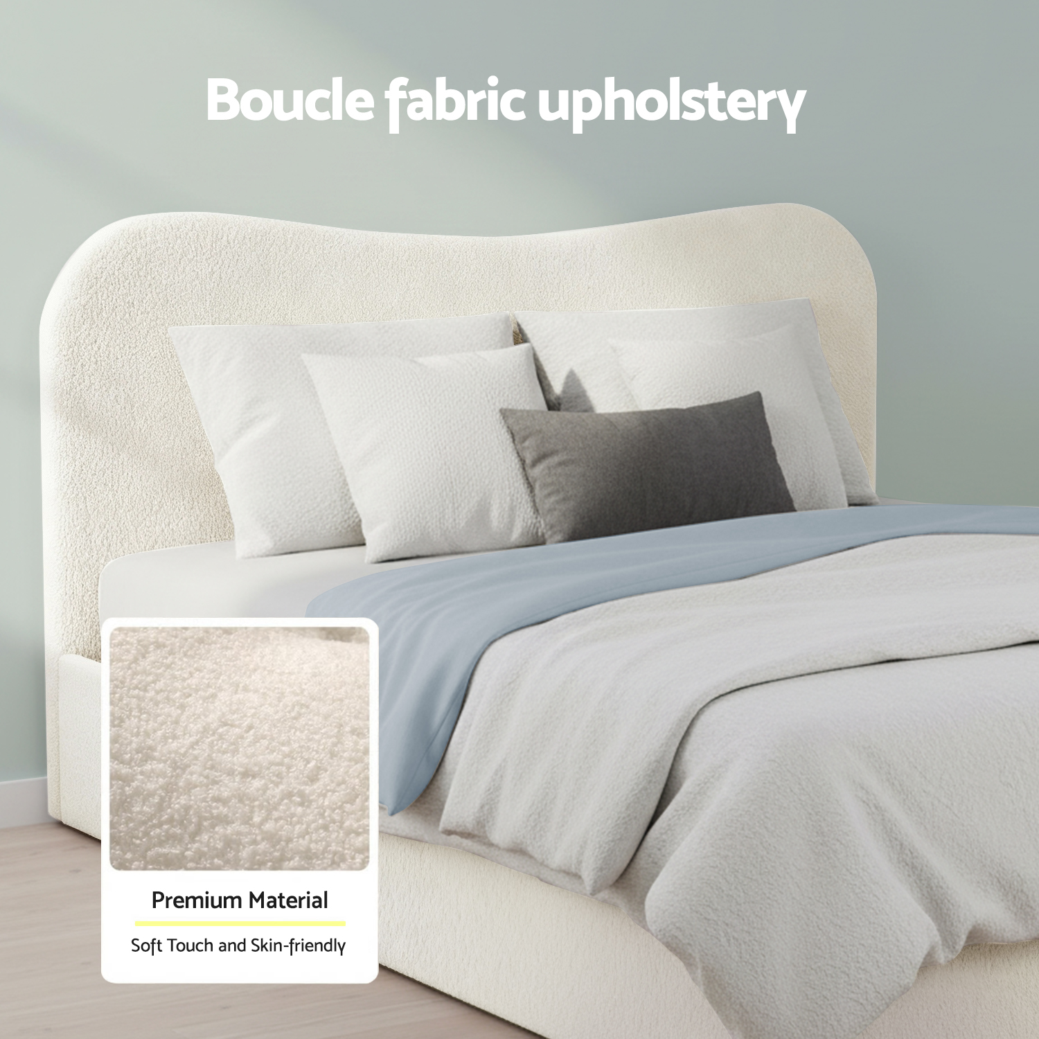 Artiss Gaslift Storage Bed Frame, Boucle Upholstered White view 5