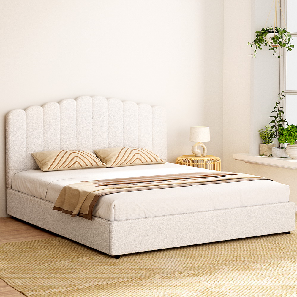 Artiss Fion Boucle Gas Lift Bed Frame, King