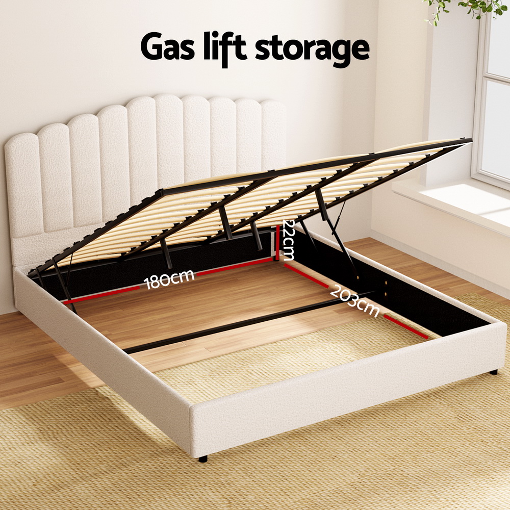 Artiss Fion Boucle Gas Lift Bed Frame, King view 5