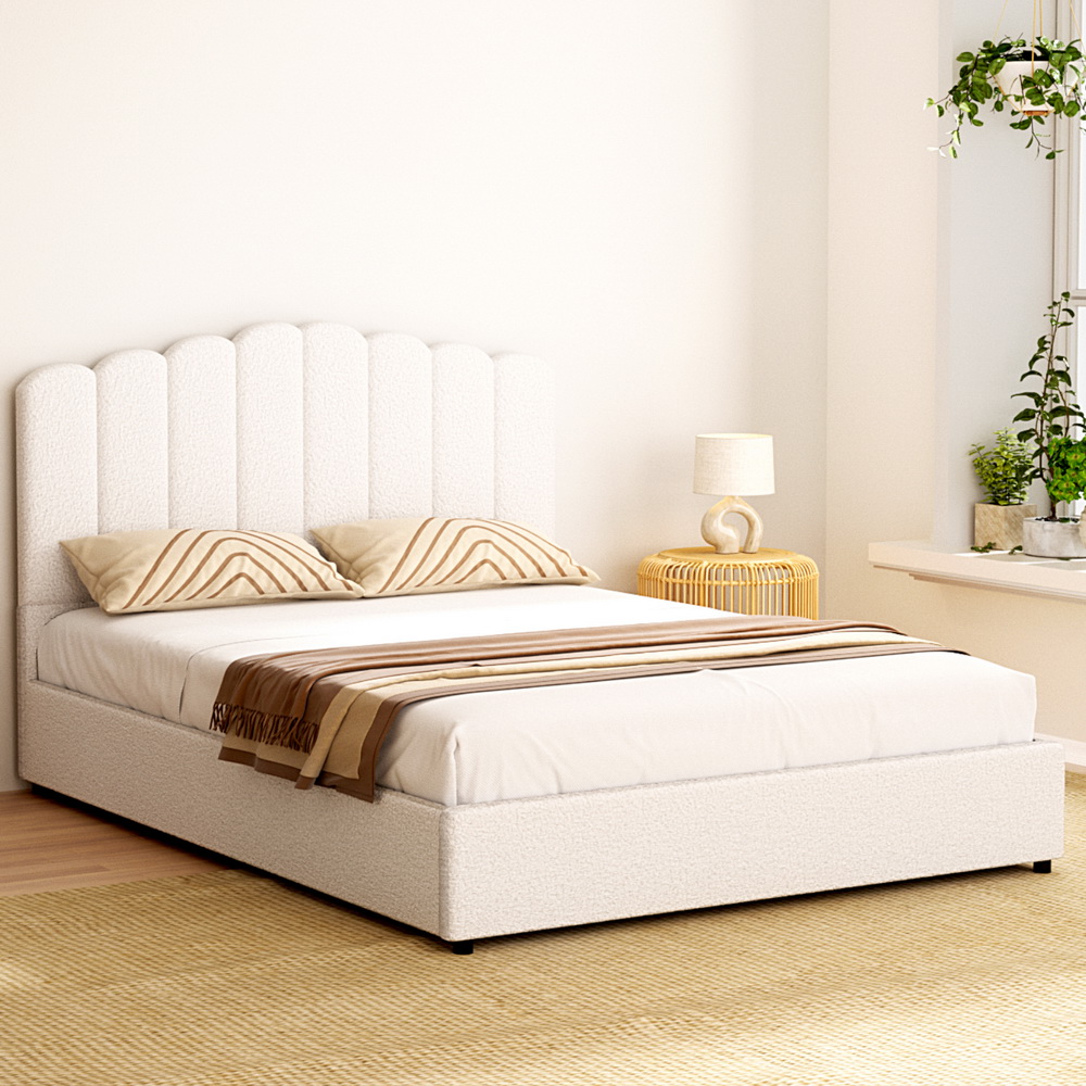 Artiss Fion Gas Lift Boucle Bed Frame, Various Sizes