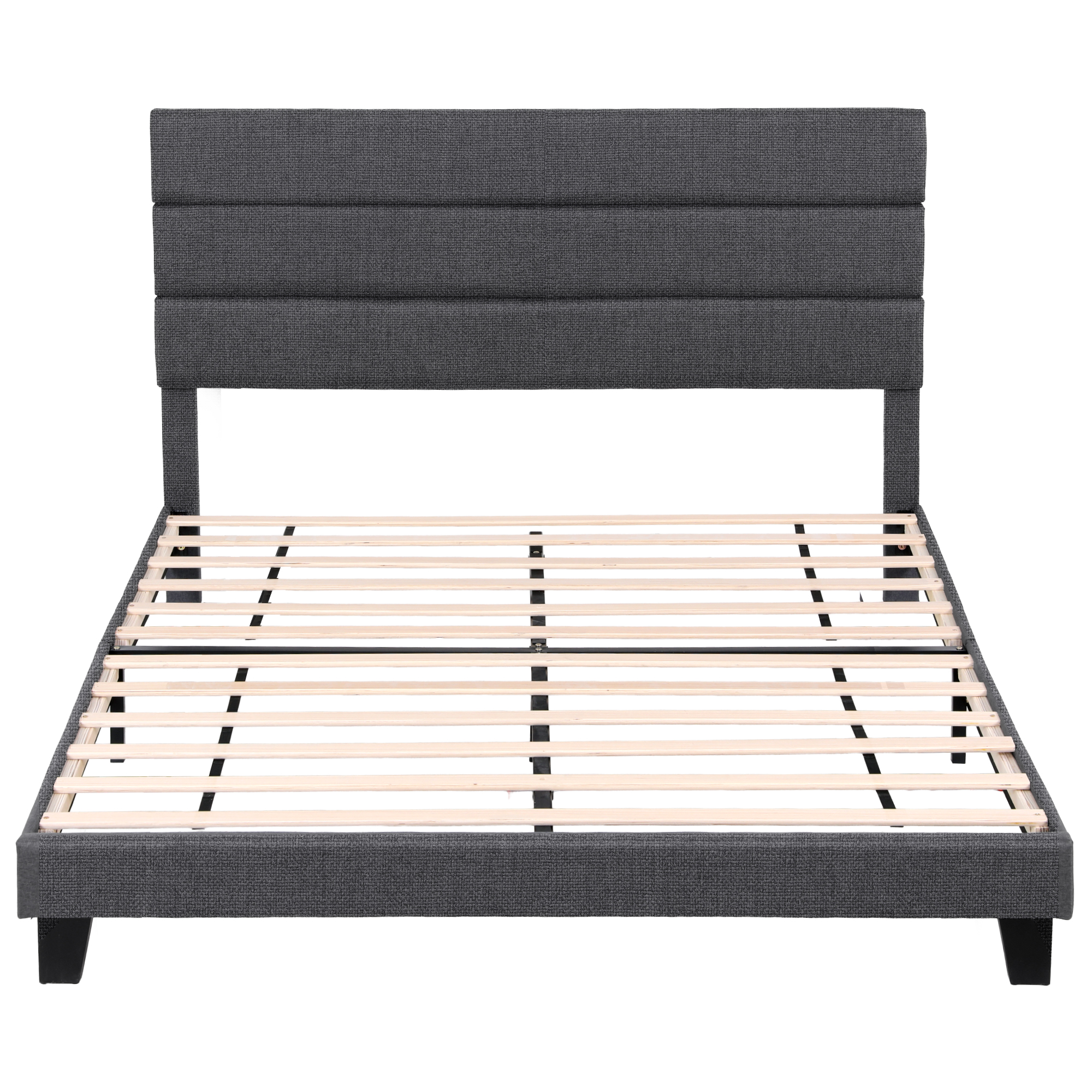 Artiss Upholstered Bed Frame with Geometric Headboard, Linen view 3