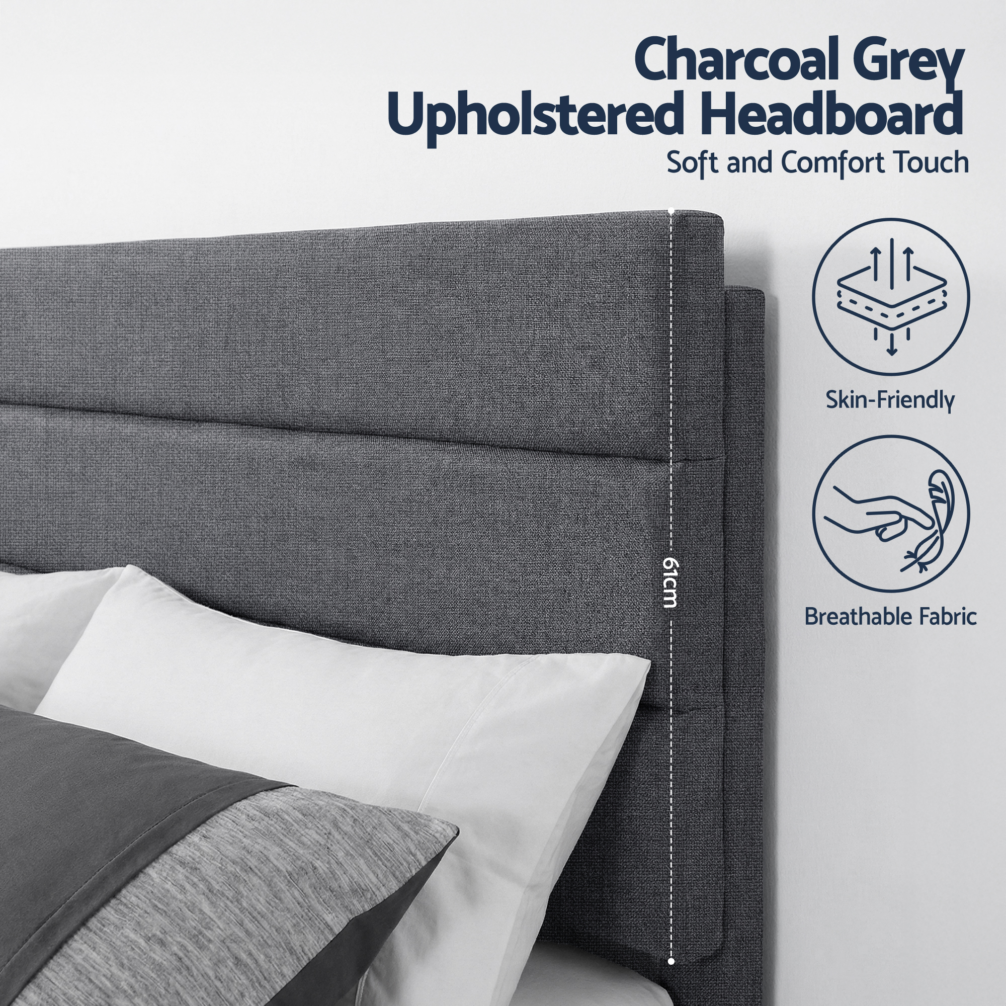 Artiss Upholstered Bed Frame with Geometric Headboard, Linen view 5