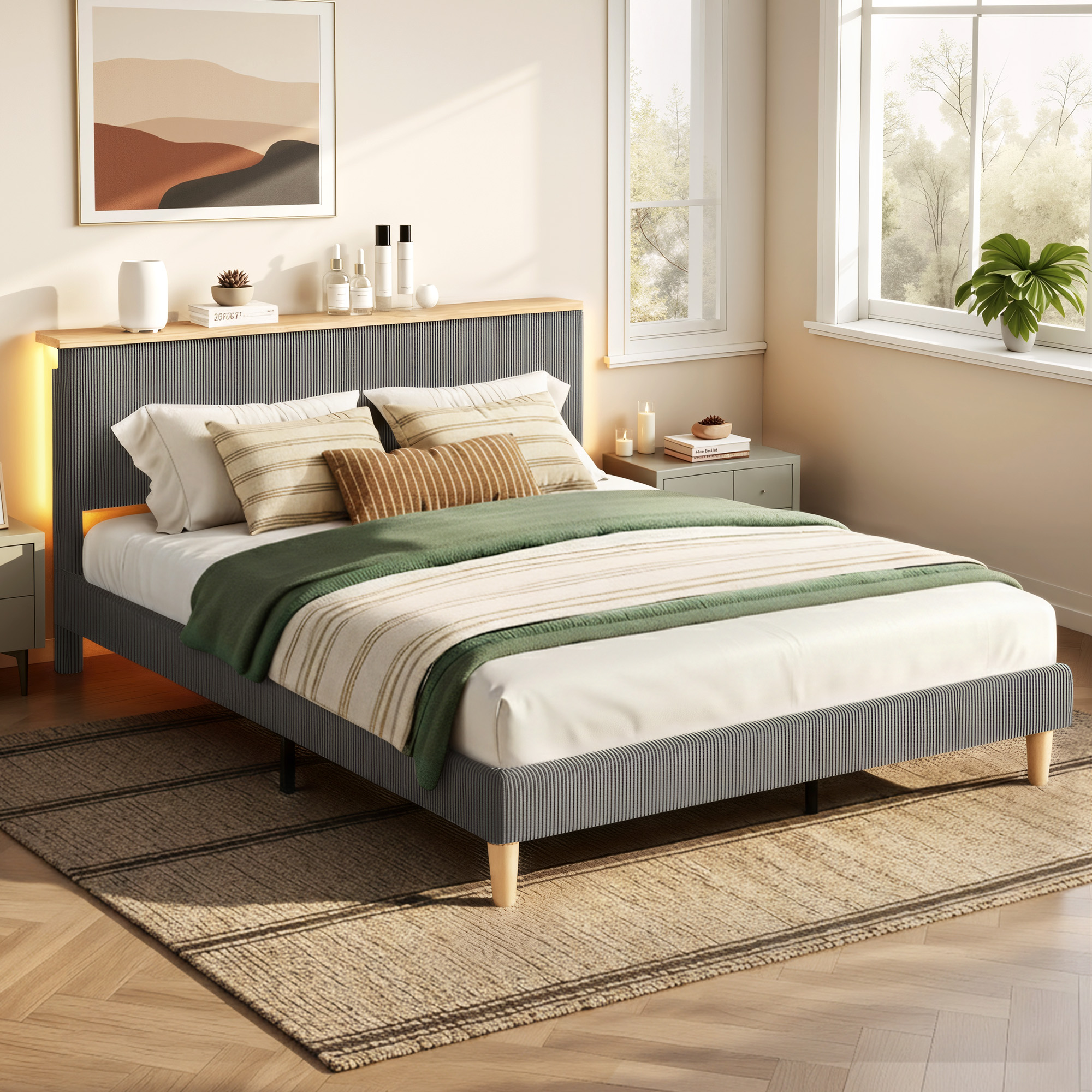Artiss Upholstered Velvet Bed Frame with Mood Lighting