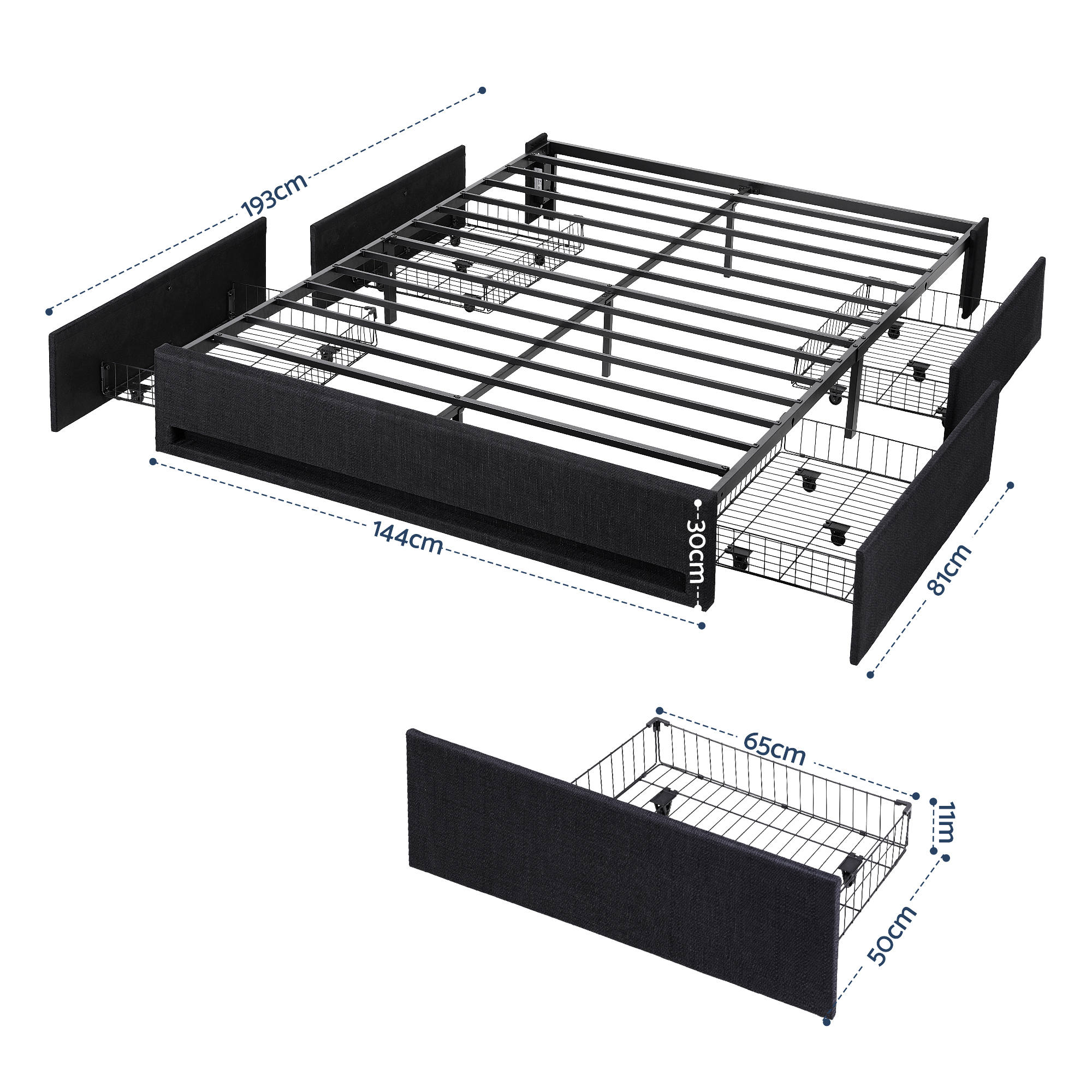 Artiss Bed Frame with Storage Drawers, RGB Lights & Charging view 2