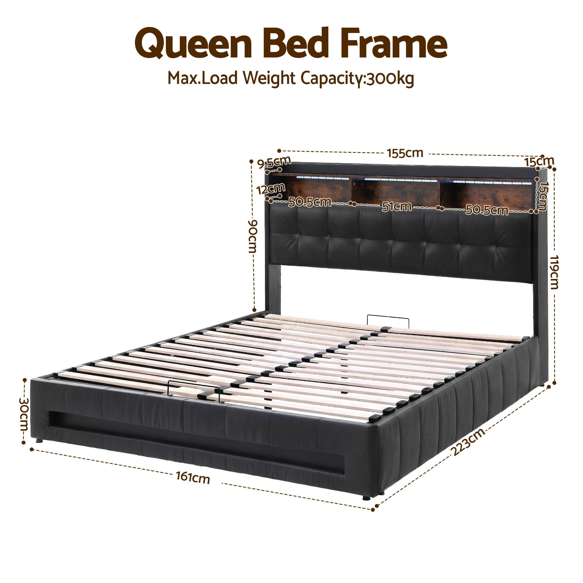 Artiss Queen Bed Frame with Gas Lift Storage and LED Lights view 2
