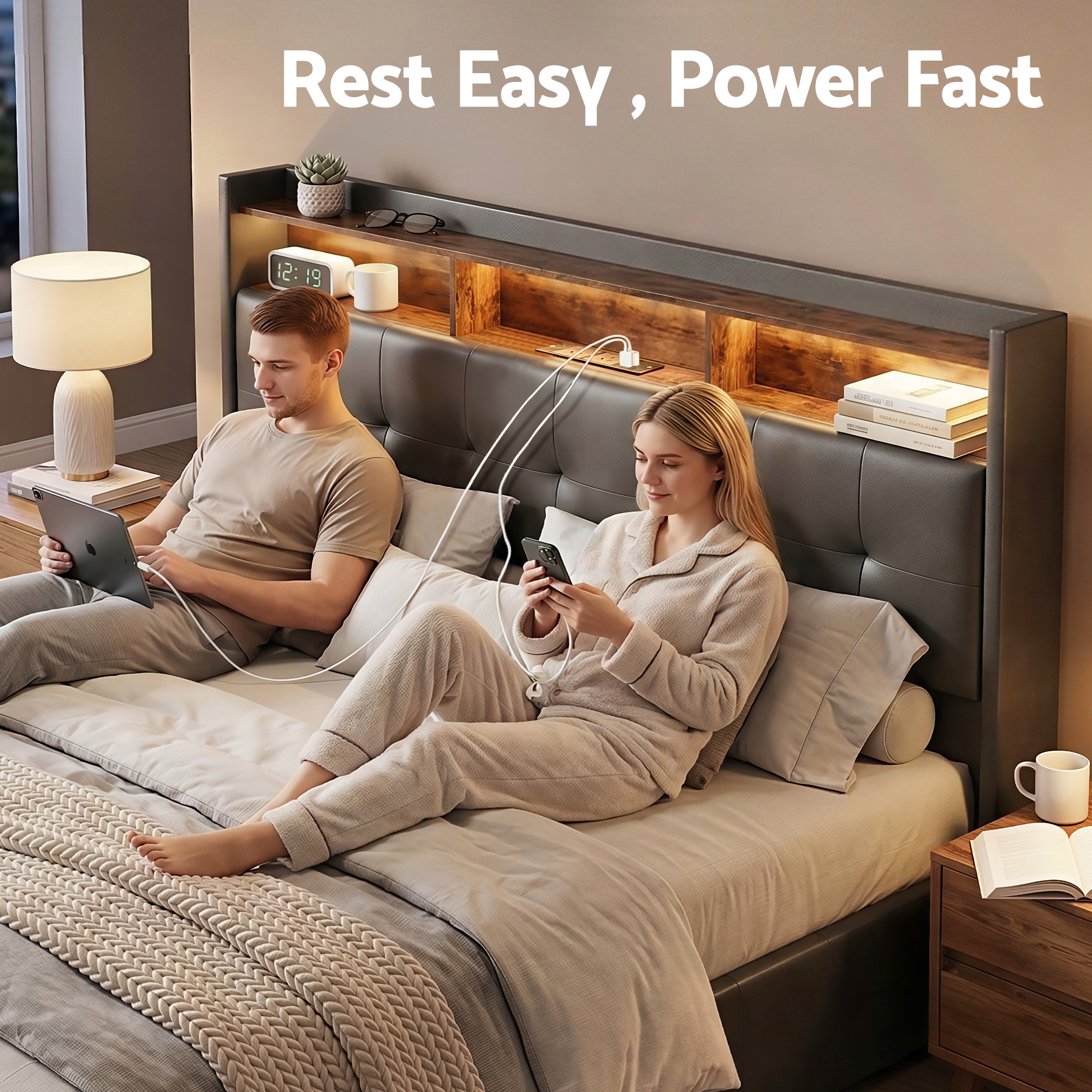 Artiss Queen Bed Frame with Gas Lift Storage and LED Lights view 4