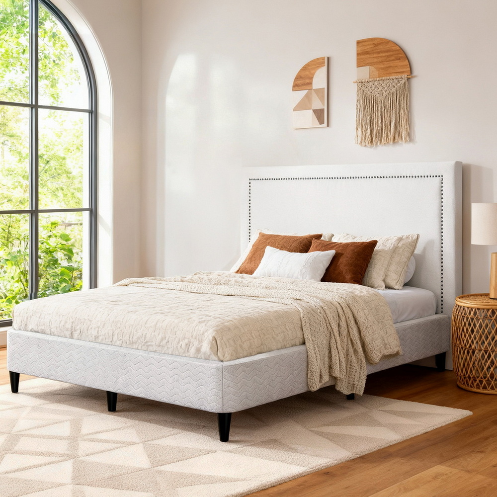 Artiss Queen Bed Frame with Fabric Headboard and Platform Base