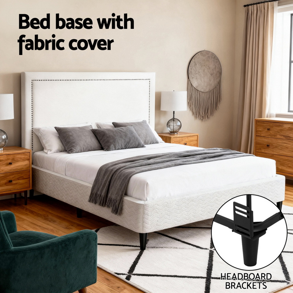 Artiss Queen Bed Frame with Fabric Headboard and Platform Base view 4