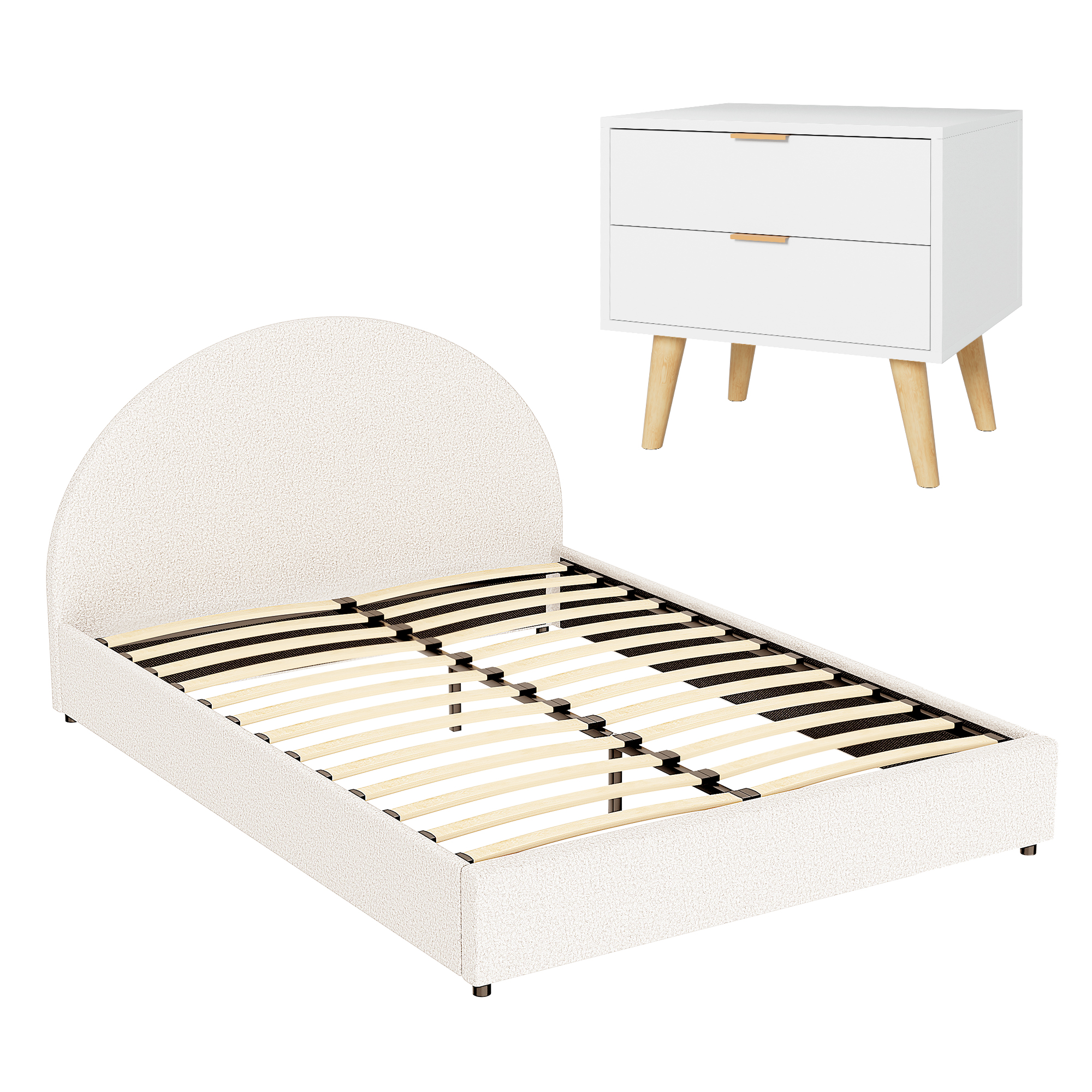 Artiss Queen Bed Frame Bedside Table Set, Gas Lift Storage
