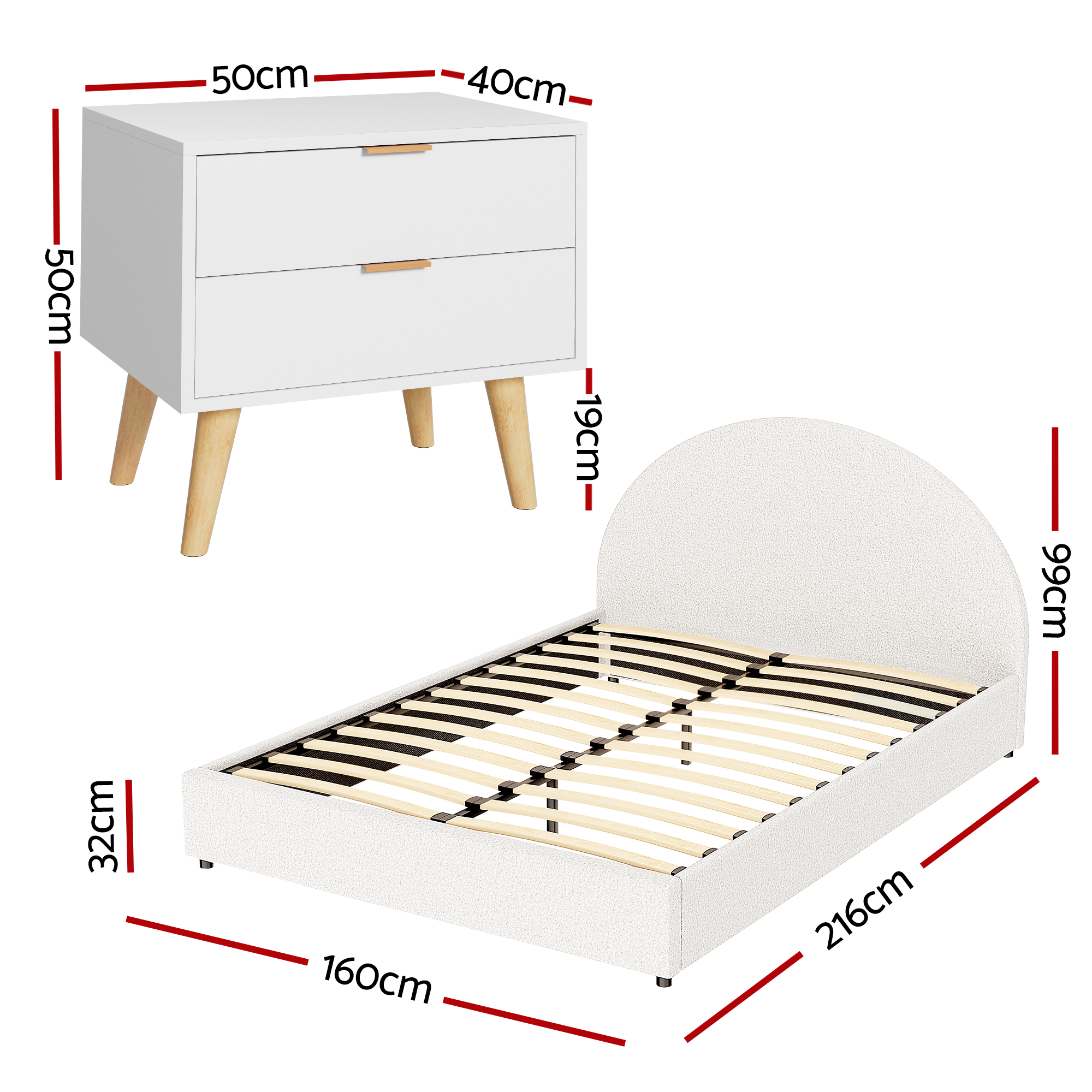 Artiss Queen Bed Frame Bedside Table Set, Gas Lift Storage view 2