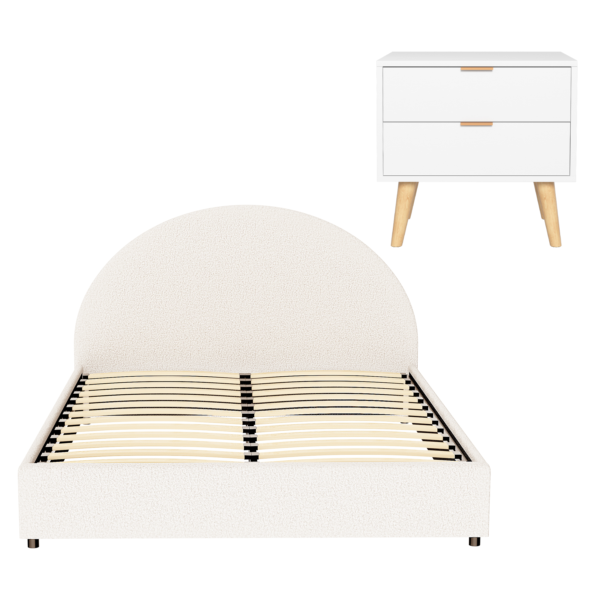 Artiss Queen Bed Frame Bedside Table Set, Gas Lift Storage view 3