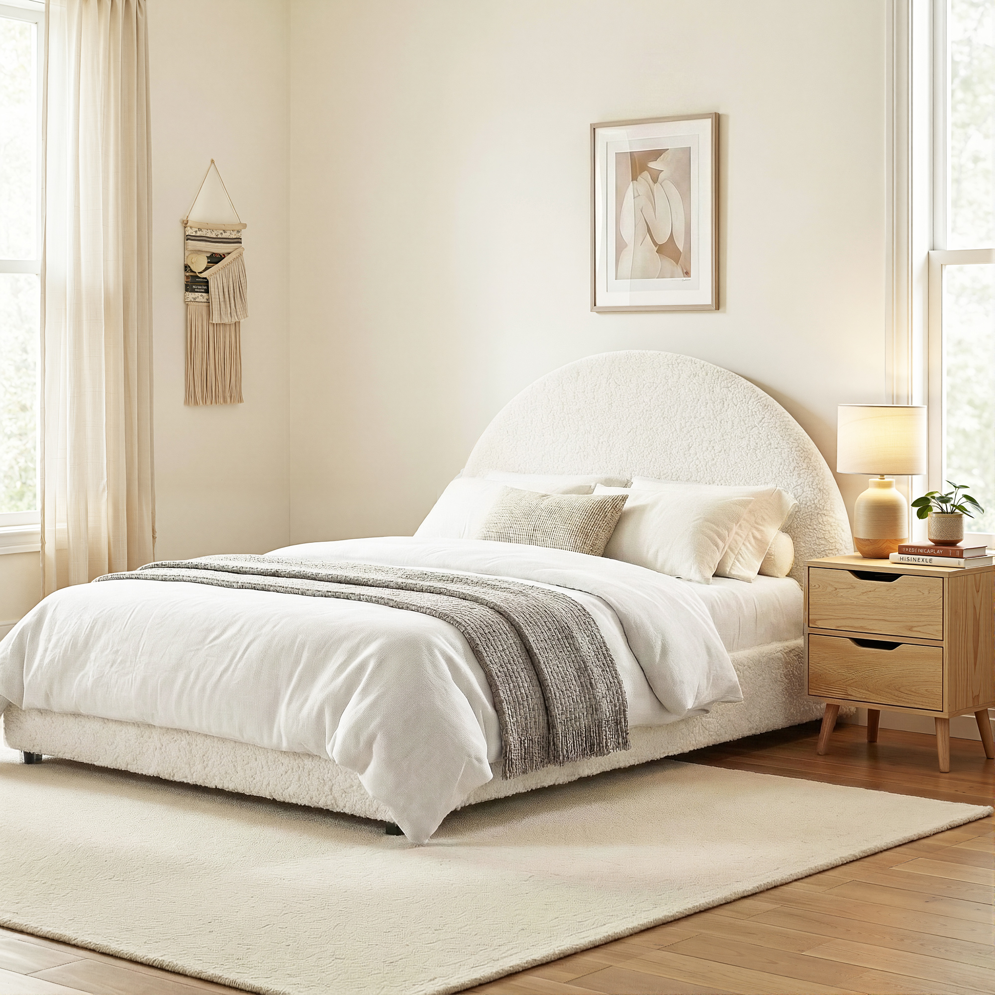 Artiss Gas Lift Queen Bed Frame with Bedside Table, Boucle