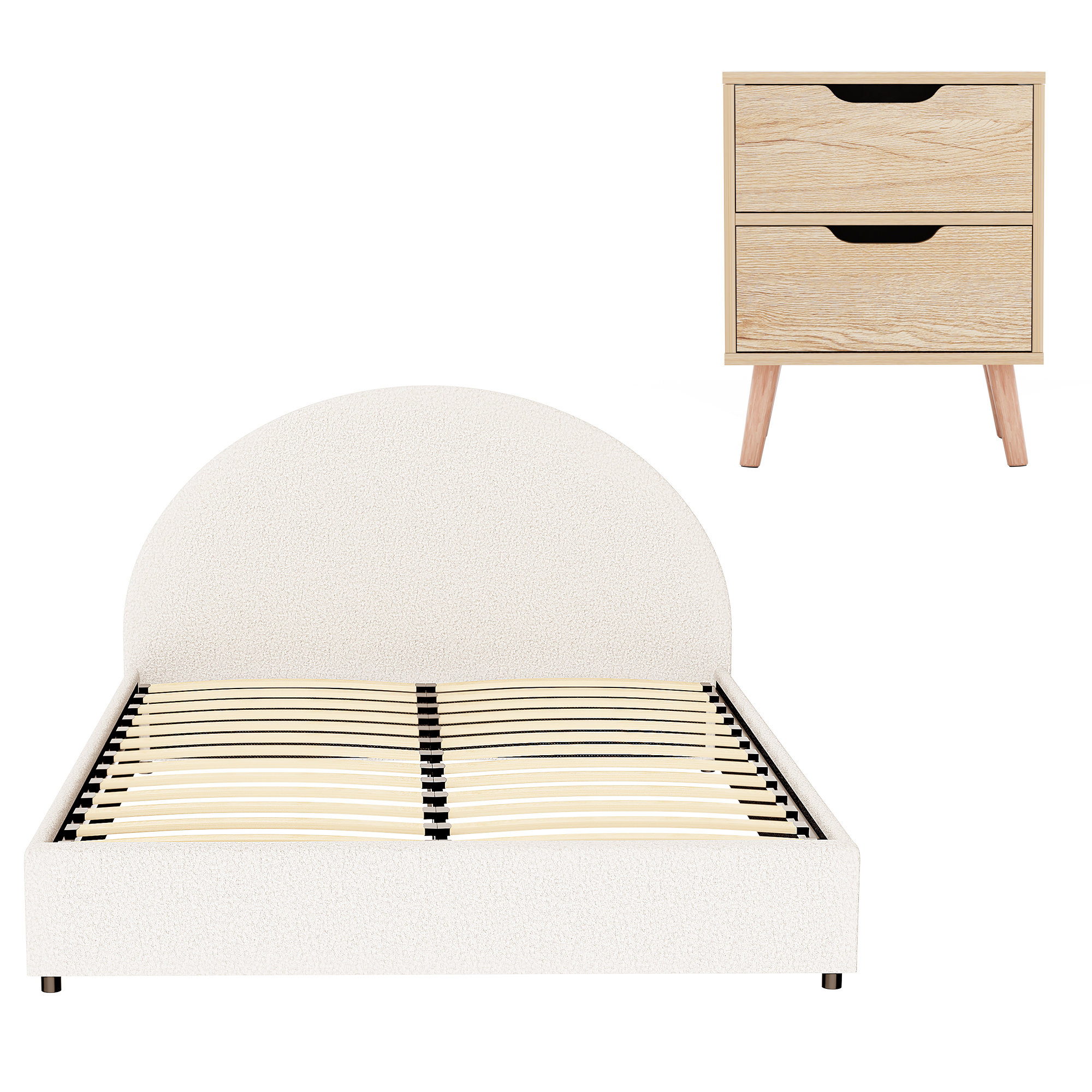 Artiss Gas Lift Queen Bed Frame with Bedside Table, Boucle view 3