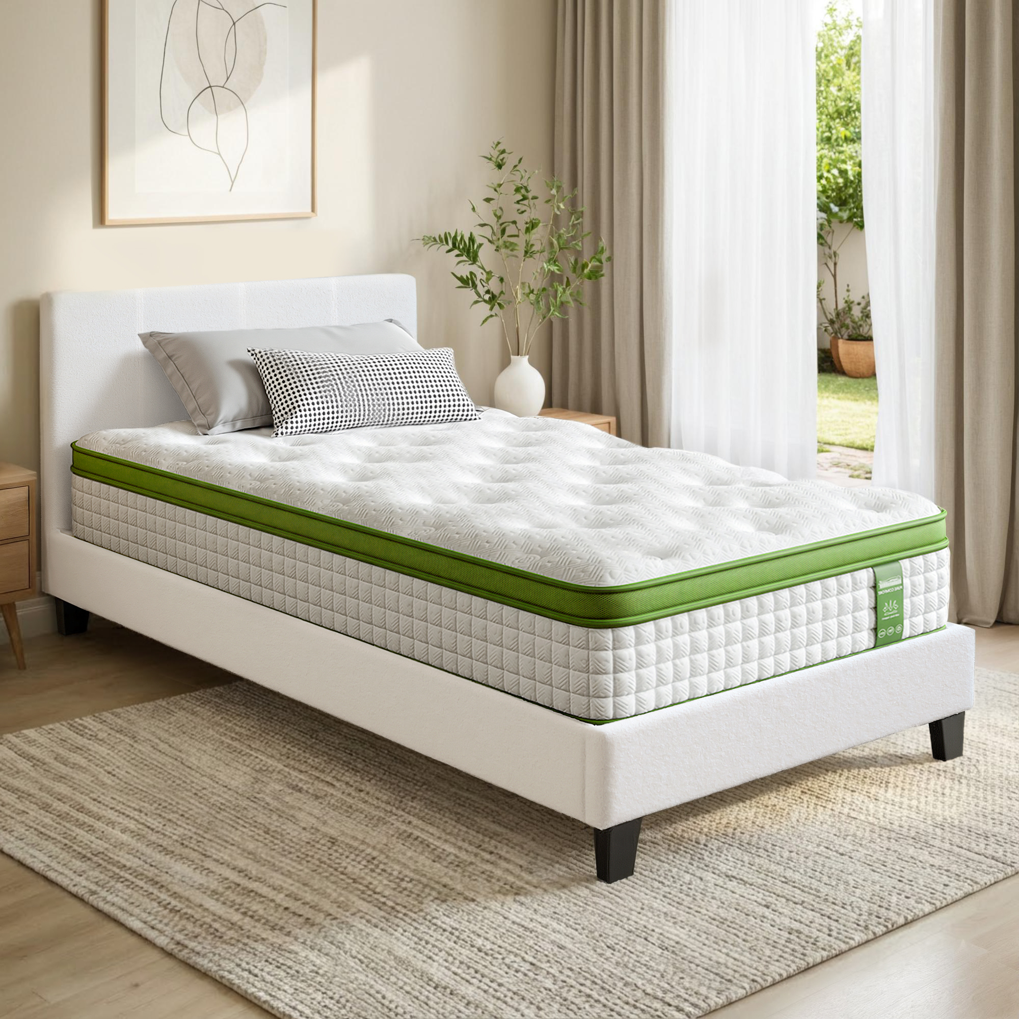 Artiss Single Bed Frame with Boucle Hybrid Mattress Set