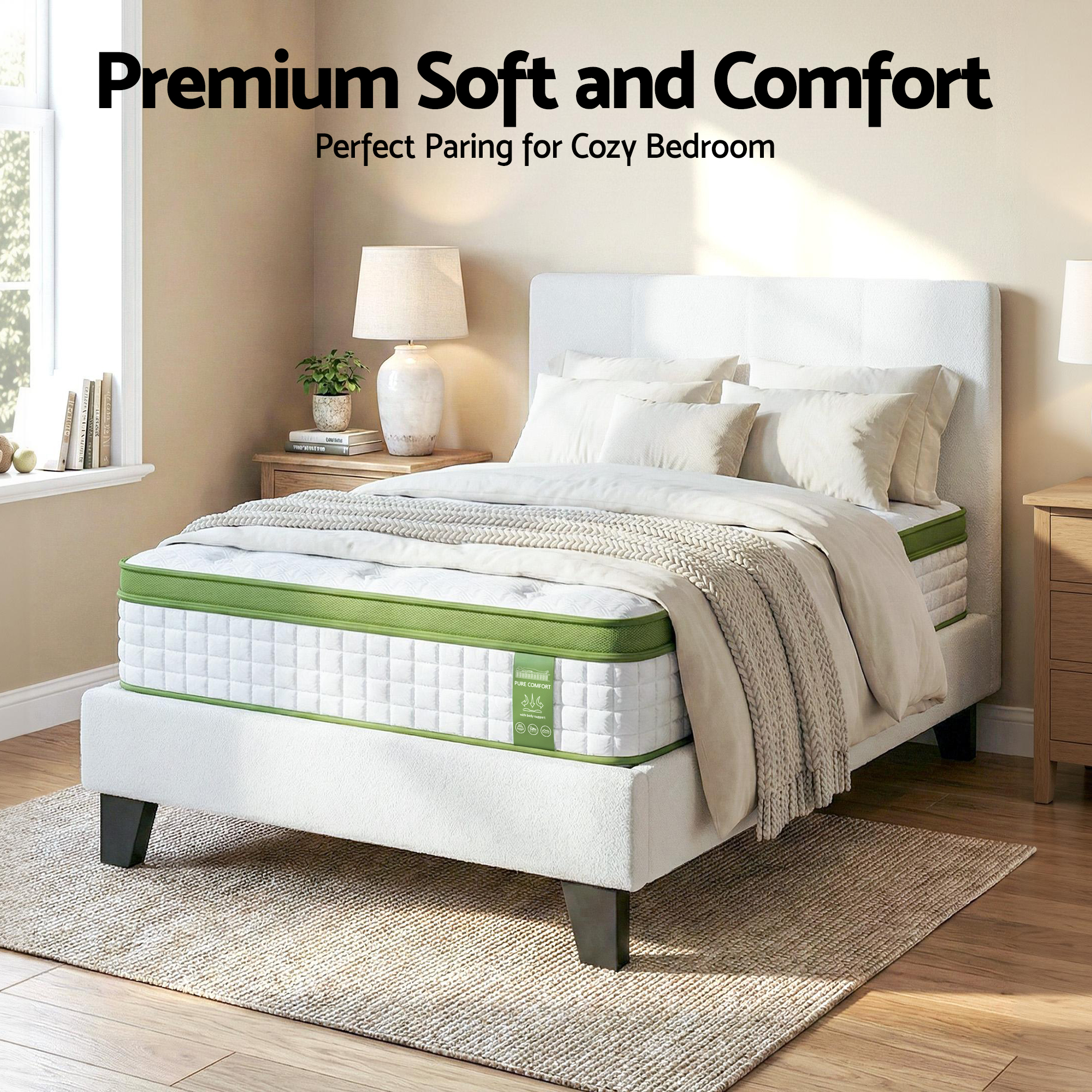 Artiss Single Bed Frame with Boucle Hybrid Mattress Set view 4