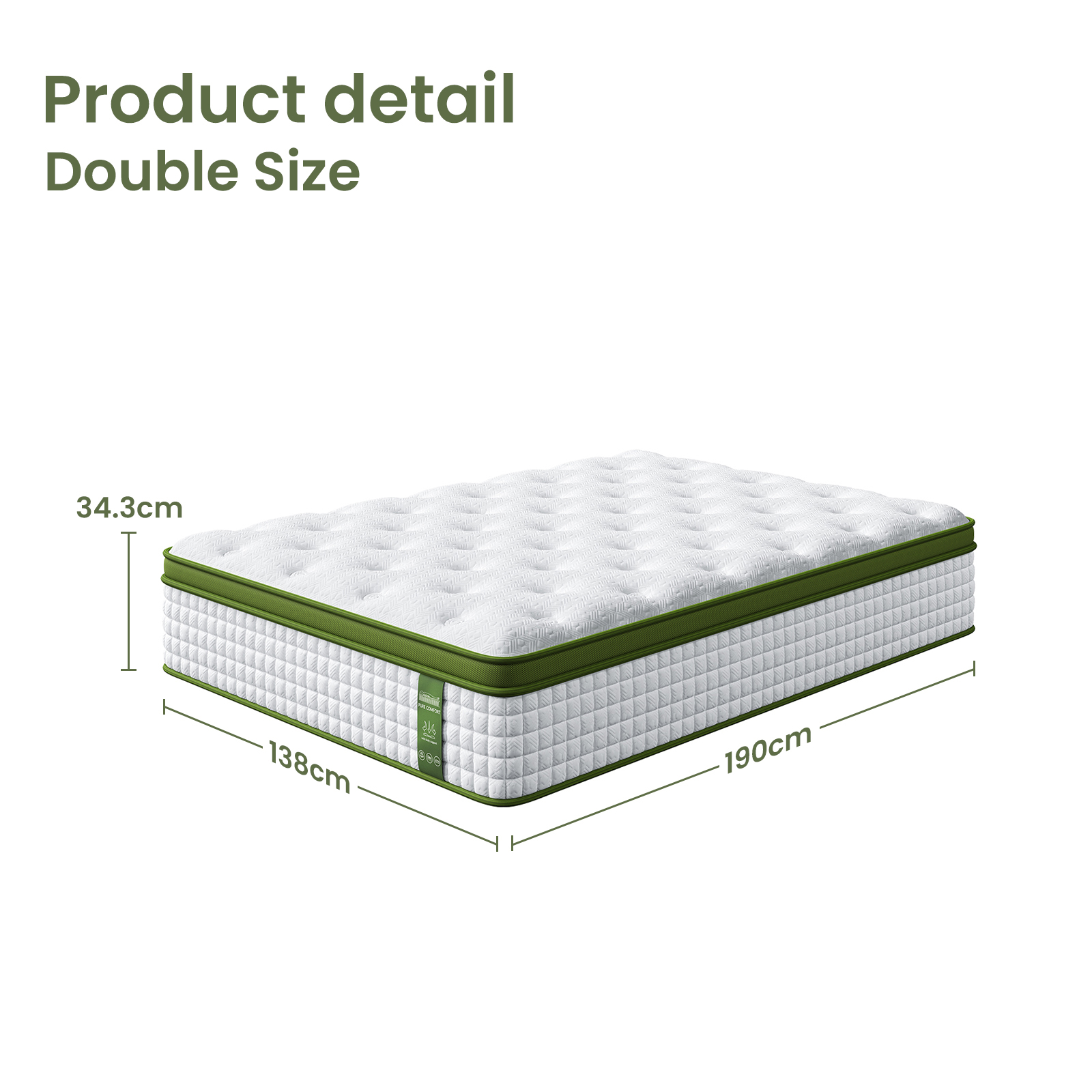Artiss BedStory Double Bed Frame & Mattress Bundle, White view 3