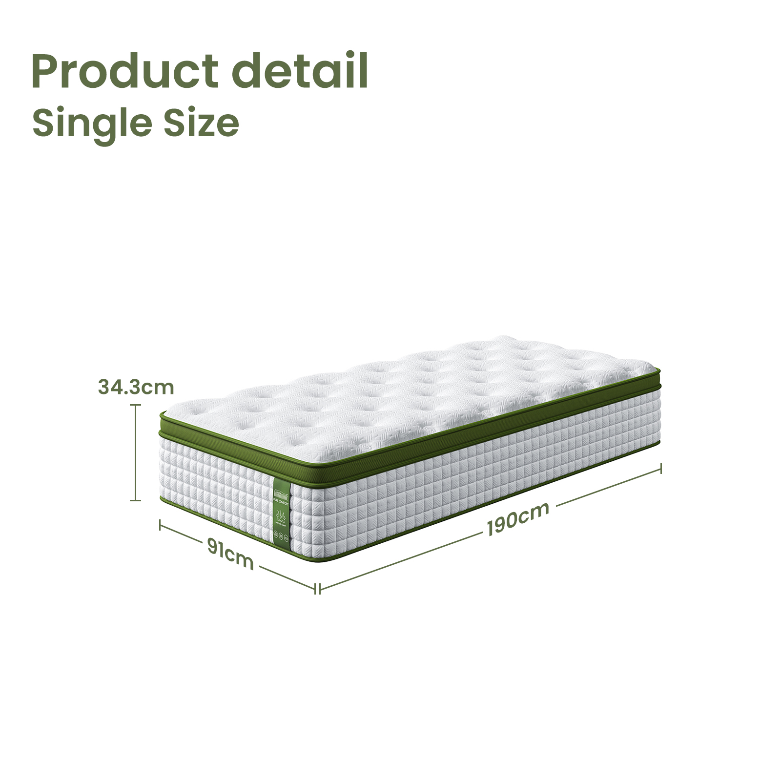 Artiss BedStory Single Bed Frame & Mattress Bundle, White view 3