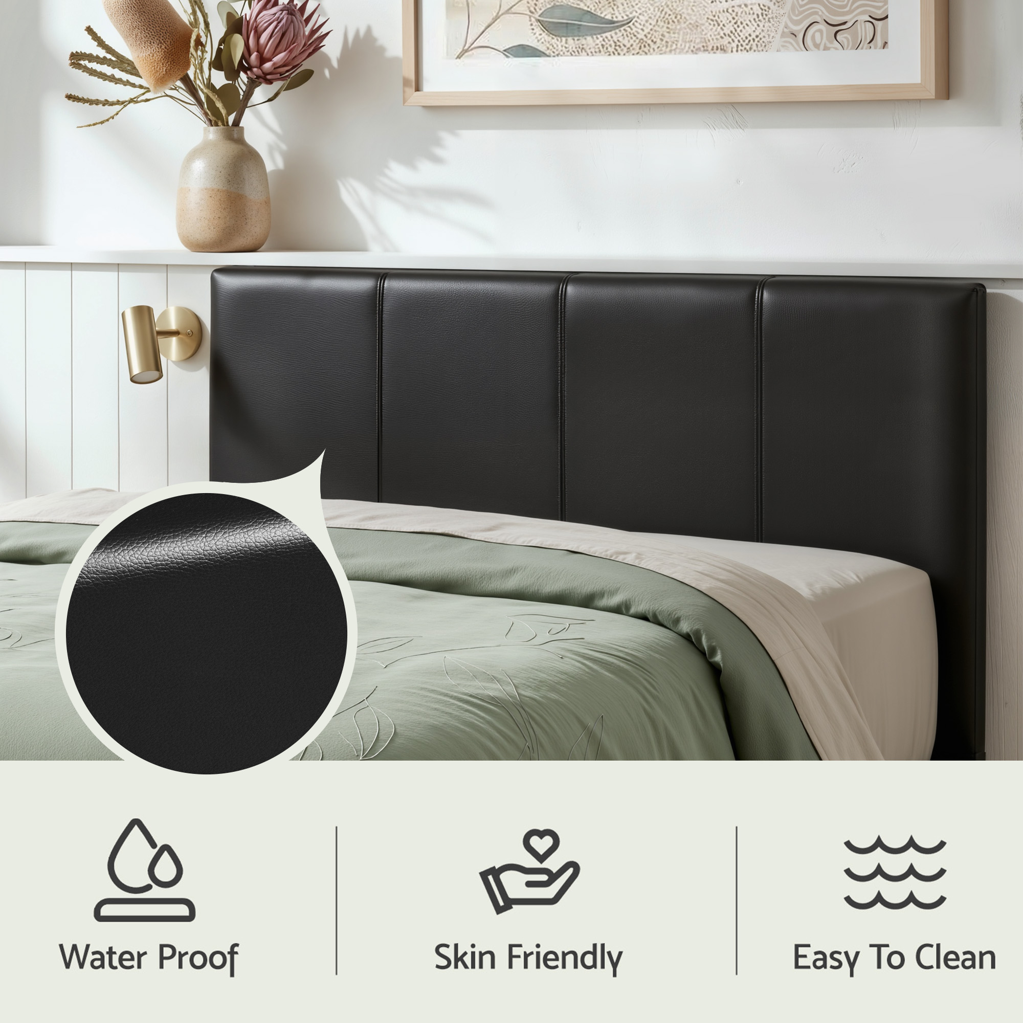 Artiss Gas Lift Queen Bed Frame & Bedside Table, Leather Black view 5