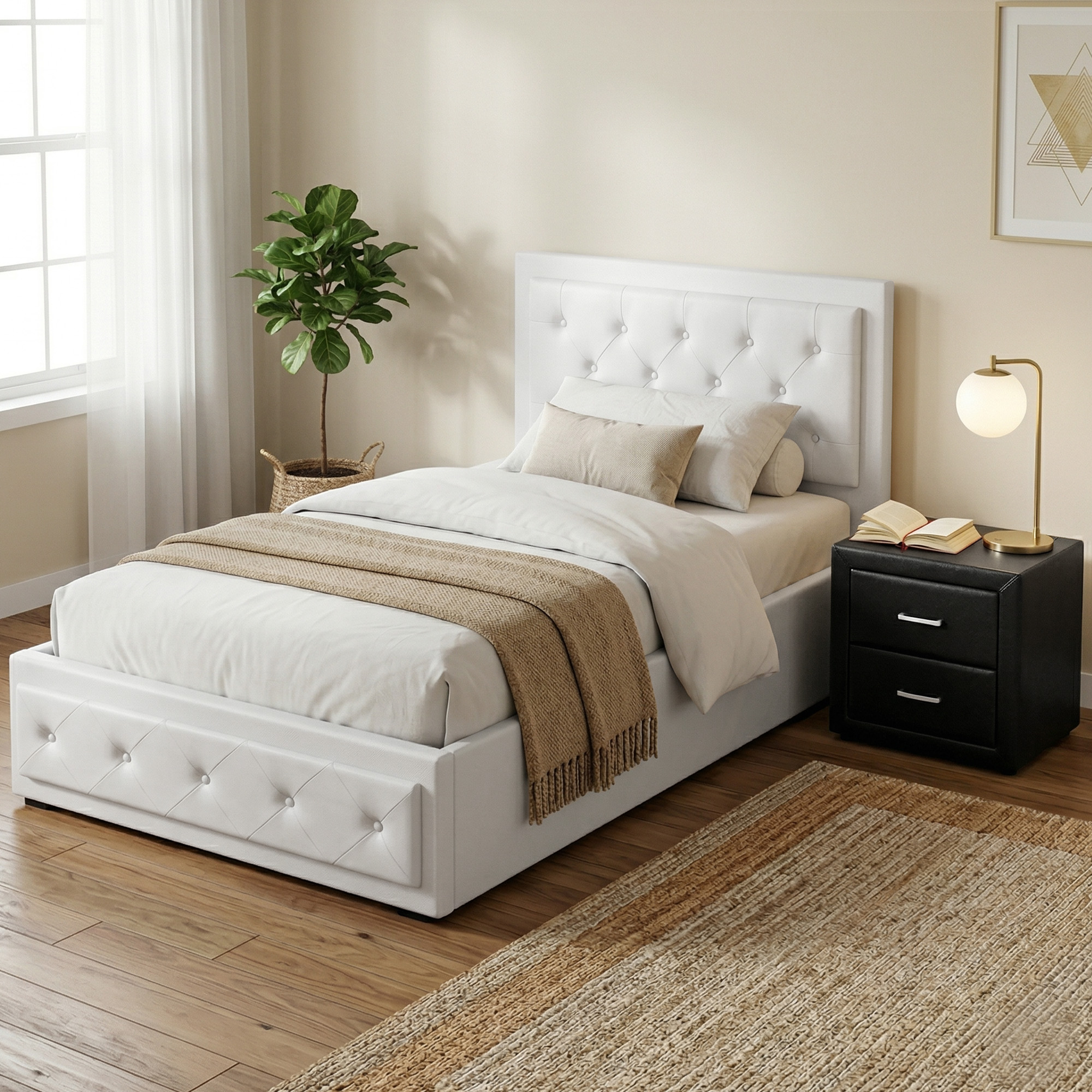 Artiss King Single Gas Lift Bed Frame & Bedside Table Set