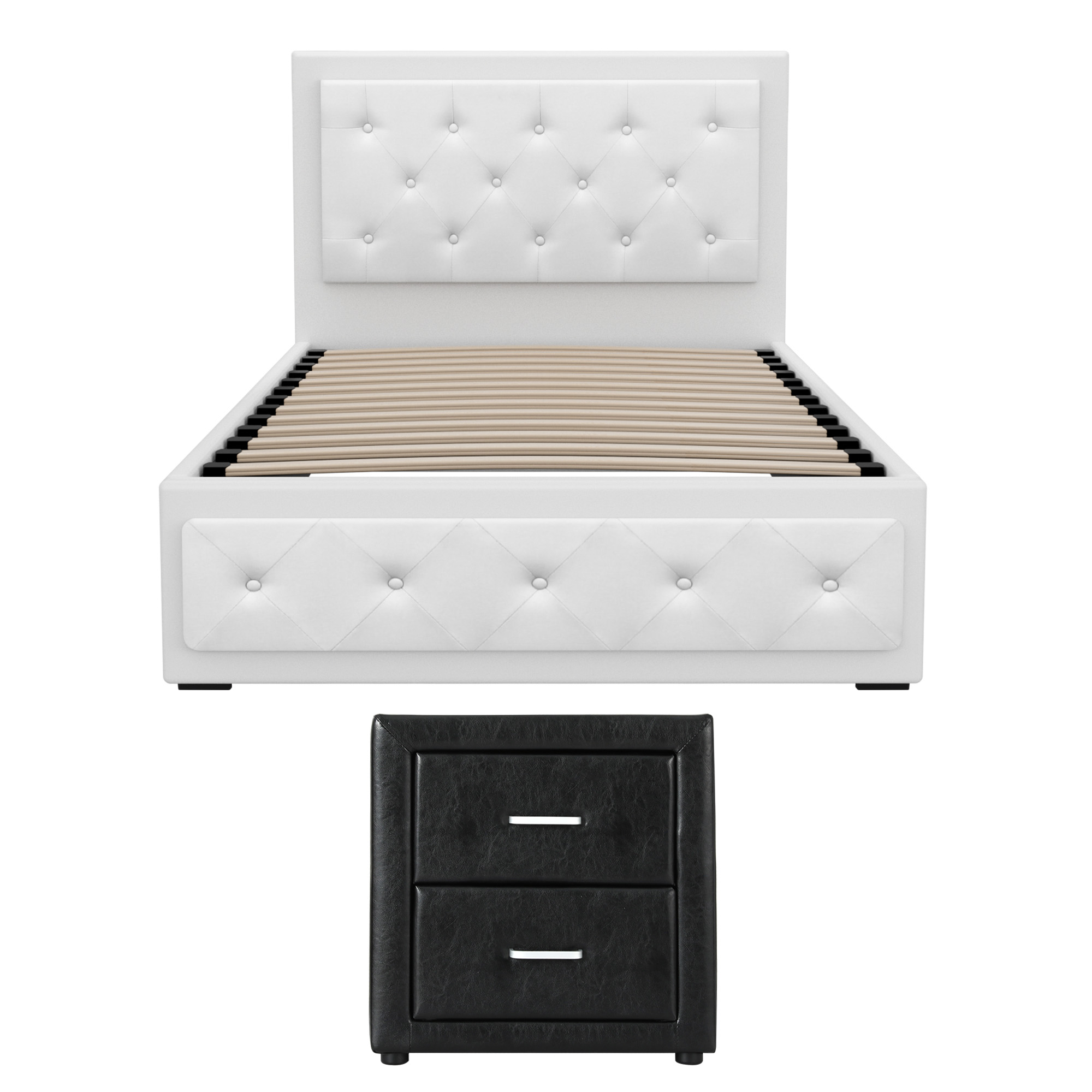 Artiss King Single Gas Lift Bed Frame & Bedside Table Set view 3