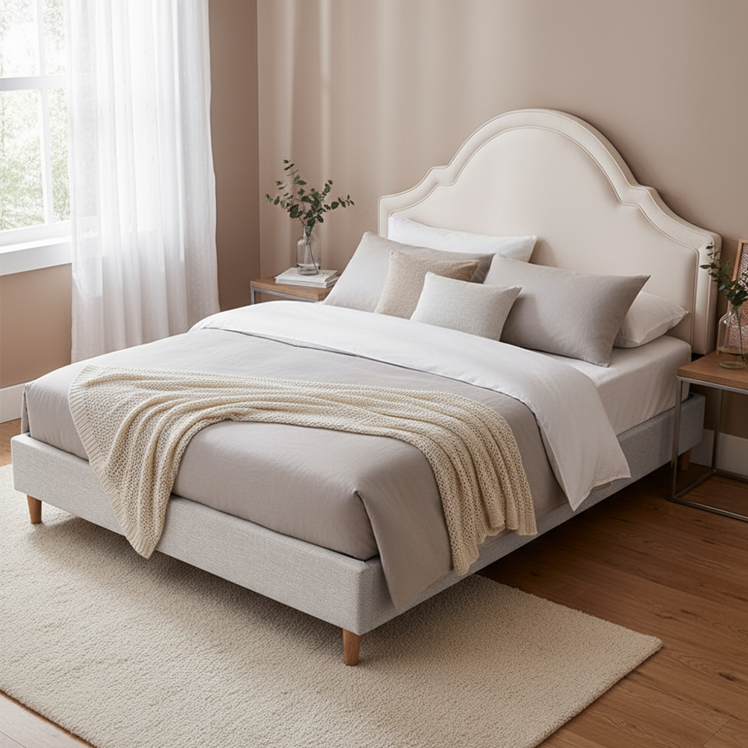 Artiss Queen Storage Bed Frame with Scalloped Velvet Headboard