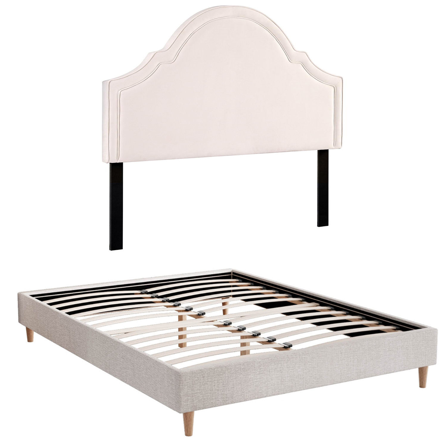 Artiss Queen Storage Bed Frame with Scalloped Velvet Headboard view 2